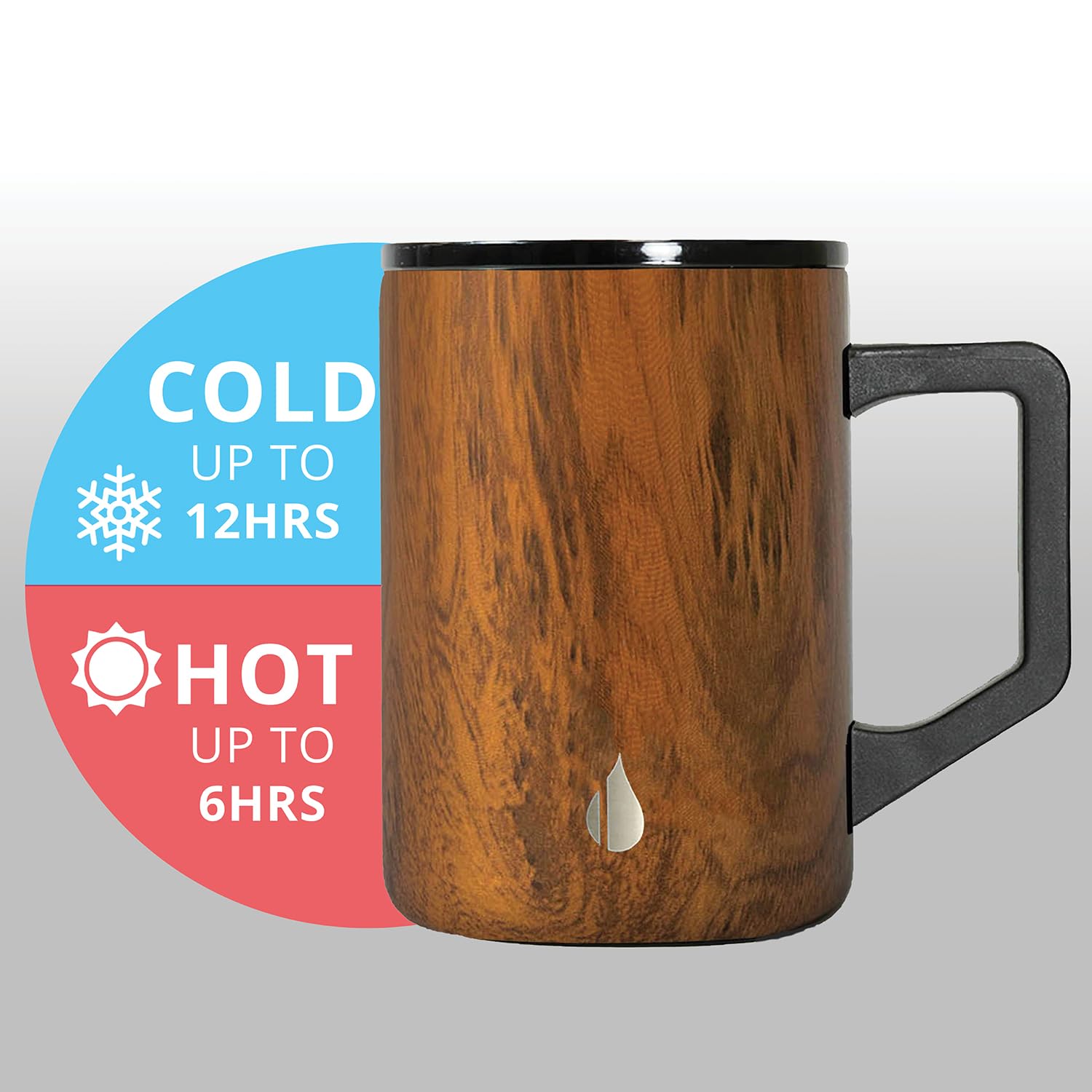 Elemental Insulated Coffee Mug - Triple-Wall Stainless Steel Summit Travel Cup for Hot and Cold Drinks - Thermal Coffee Mug with Lid and Handle for Camping, Office & Travel 12oz - Black
