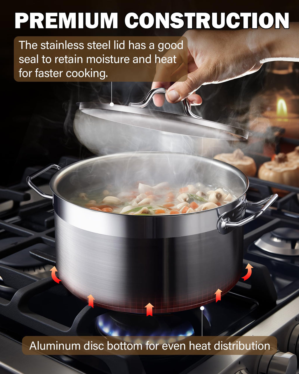 Cooks Standard Professional 6 Quart Stock Pot with Lid, Stainless Steel Dutch Oven Pot