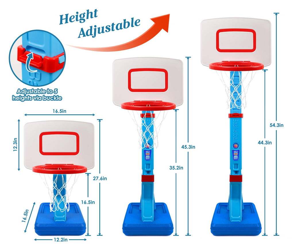 SUPER JOY Toddler Basketball Hoop - Height Adjustable Kids Basketball Hoops for Indoor & Outdoor Play - Portable Mini Basketball Goal for Poolside- Game Sport Toys for Boys & Girls Age 1 2 3 4 5