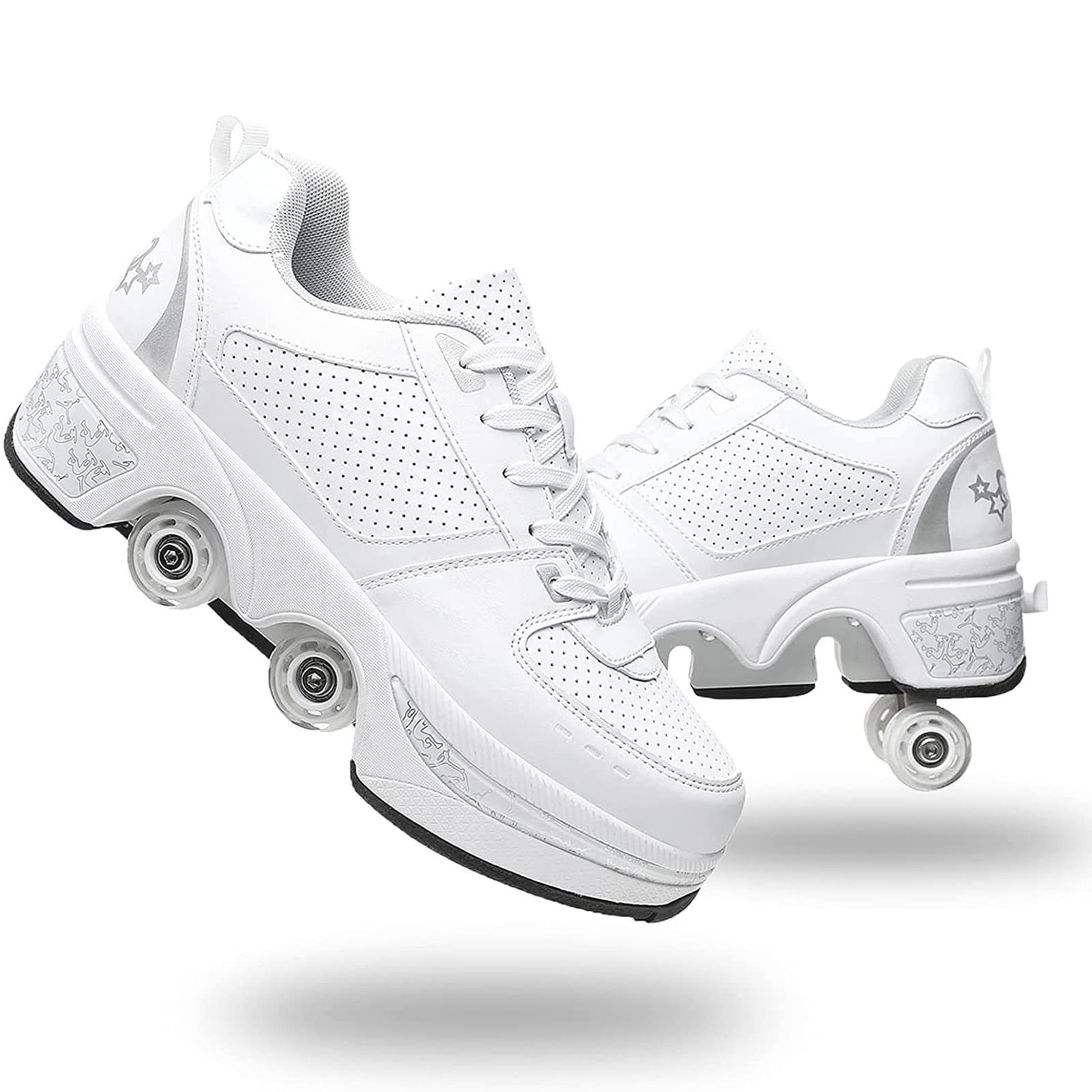 Double-Row Deform Wheel Automatic Walking Shoes Invisible Deformation Roller Skate 2 in 1 Removable Pulley Skates Skating Parkour