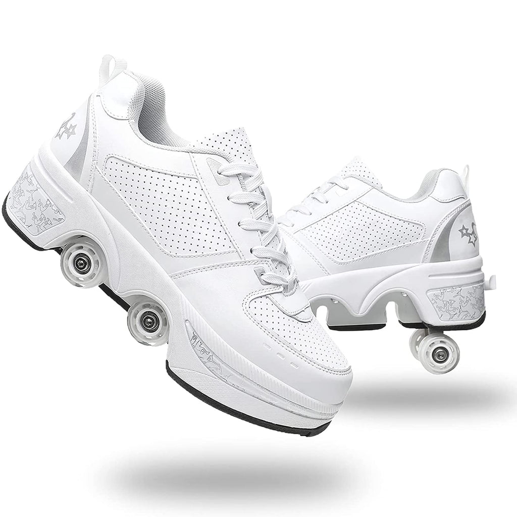 Double-Row Deform Wheel Automatic Walking Shoes Invisible Deformation Roller Skate 2 in 1 Removable Pulley Skates Skating Parkour