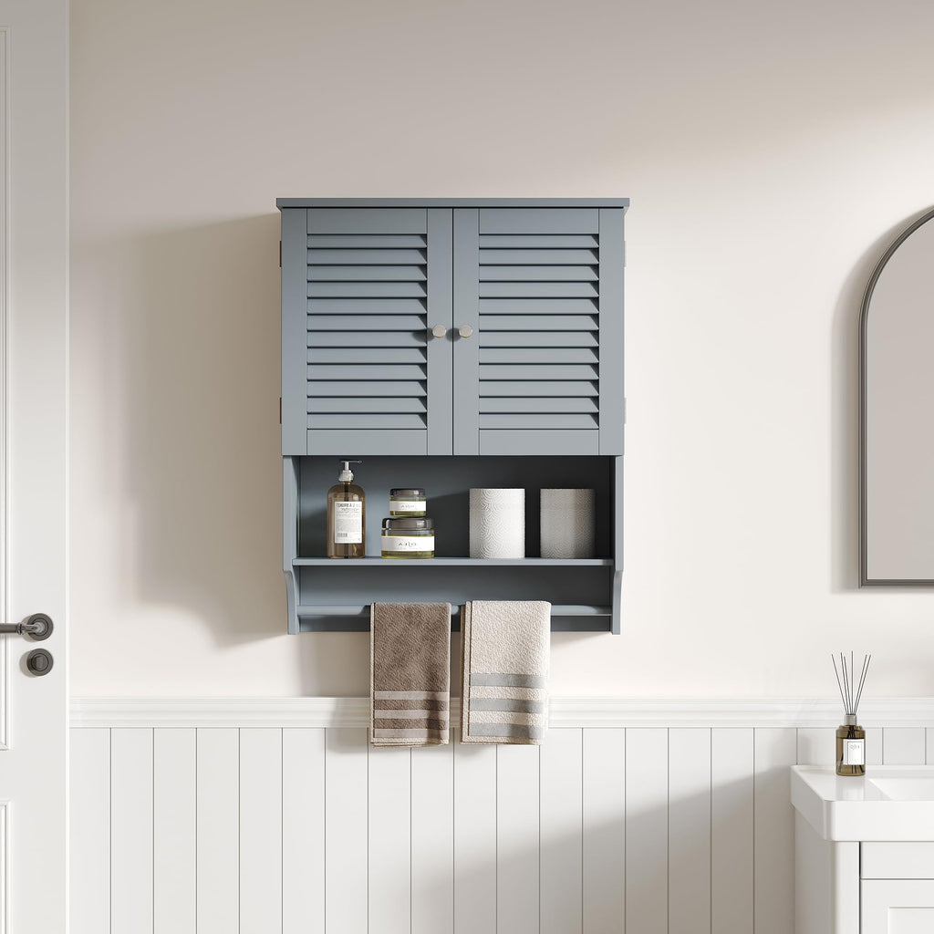 ChooChoo Bathroom Wall Cabinet, Medicine Cabinet, 2 Doors Over The Toilet Space Saver Storage Cabinet with Large Space, Black