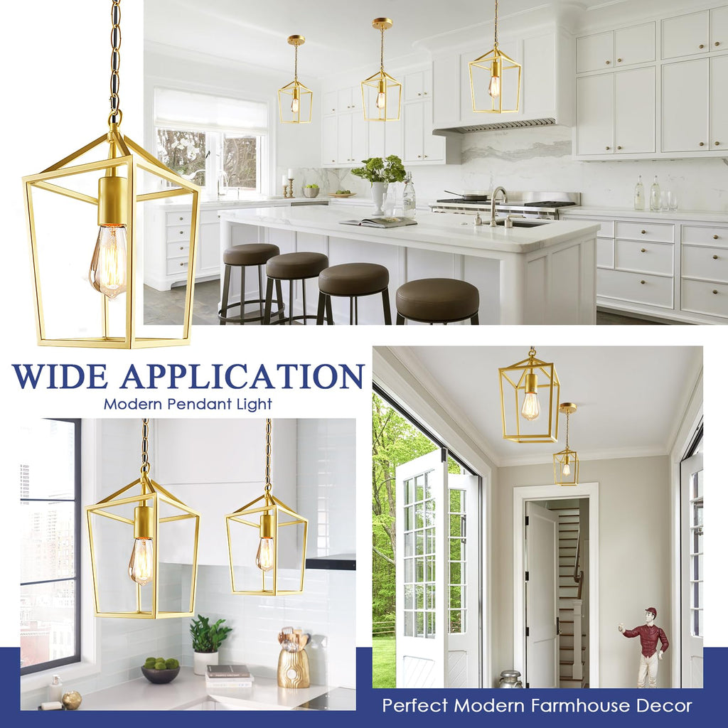 Sheetea 2-Pack Gold Pendant Lights Kitchen Island, Modern Mid Century Light Fixtures Hanging Lamp for Kitchen, Farmhouse Kitchen Pendant Lighting Over Island, Metal Cage Design