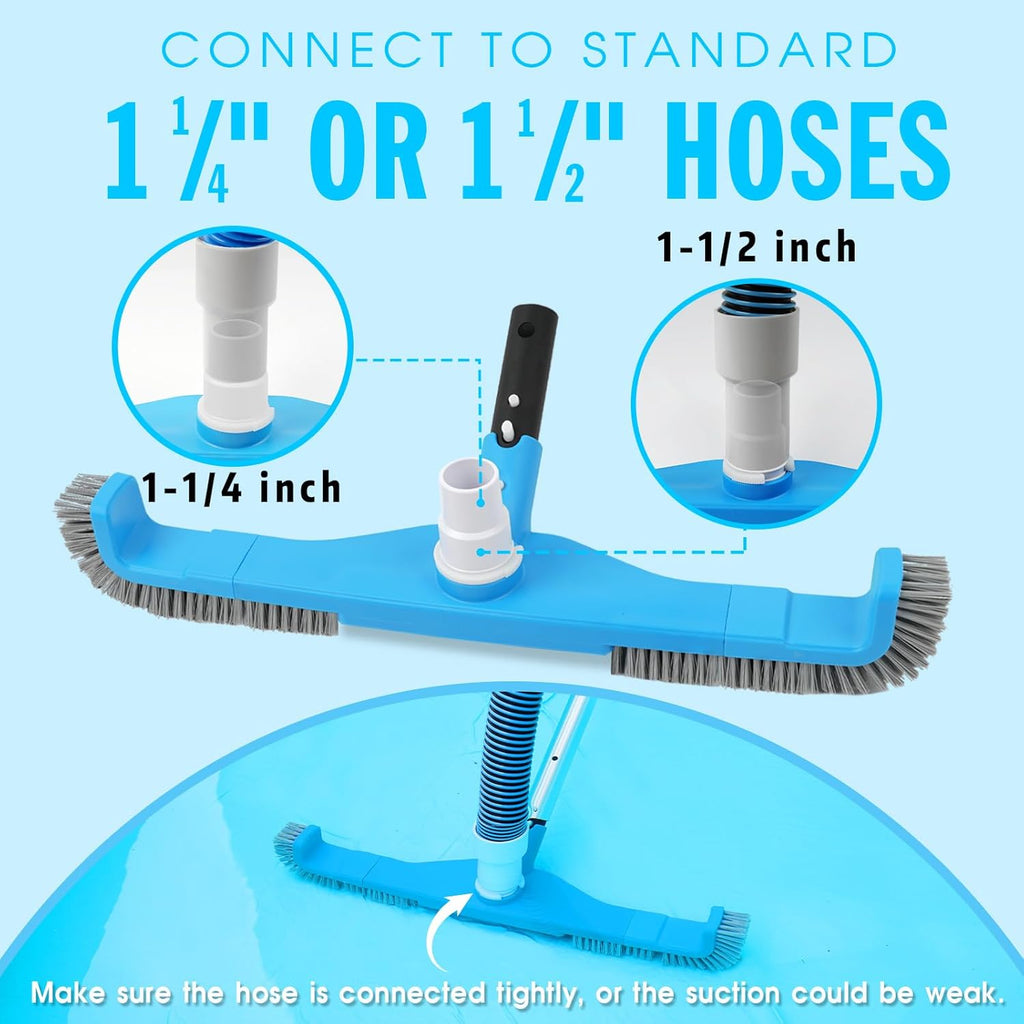 TidyMister 20" 2 in 1 Pool Brush Vacuum Head with Swivel Hose Connection & Sturdy Nylon Bristles for Heavy Duty Inground & Above- Ground Pool Cleaning - Connecting 1-1/4" or 1-1/2" Hose (No Pole)