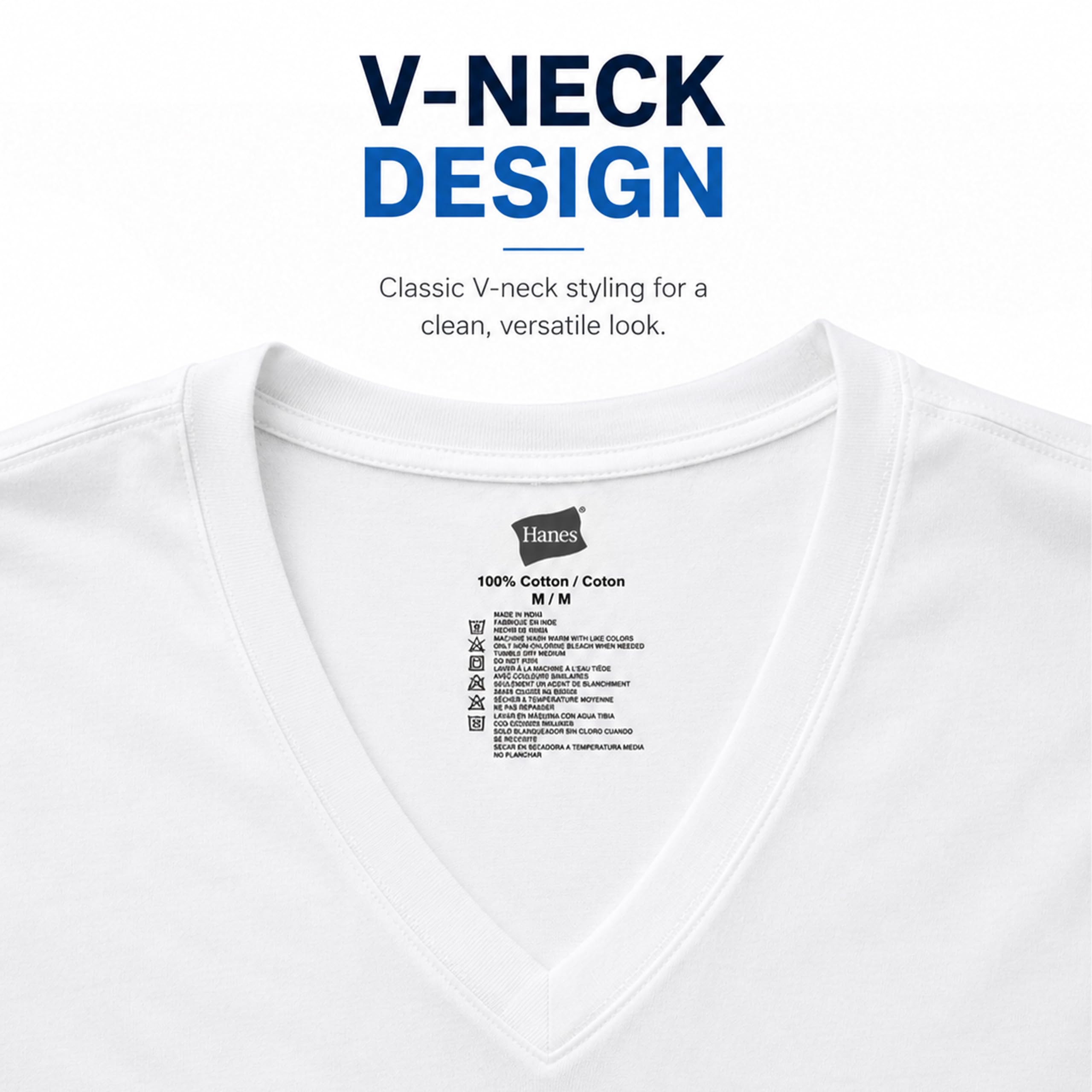 Hanes Men's Undershirts T-Shirt Pack, V-Neck Cotton Tees for Men, Moisture-Wicking, Odor Control, White Multi-Pack