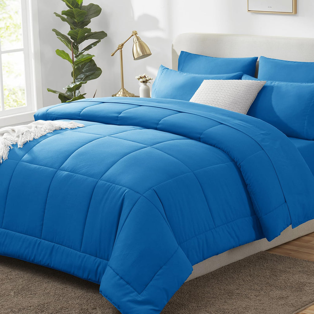 CozyLux Twin XL Comforter Set Baby Blue, 5 Pieces Twin Extra Long Bed in a Bag for College Dorm, All Season Bedding Set with Stitch Quilted Comforter, Flat Sheet, Fitted Sheet, Pillowcases