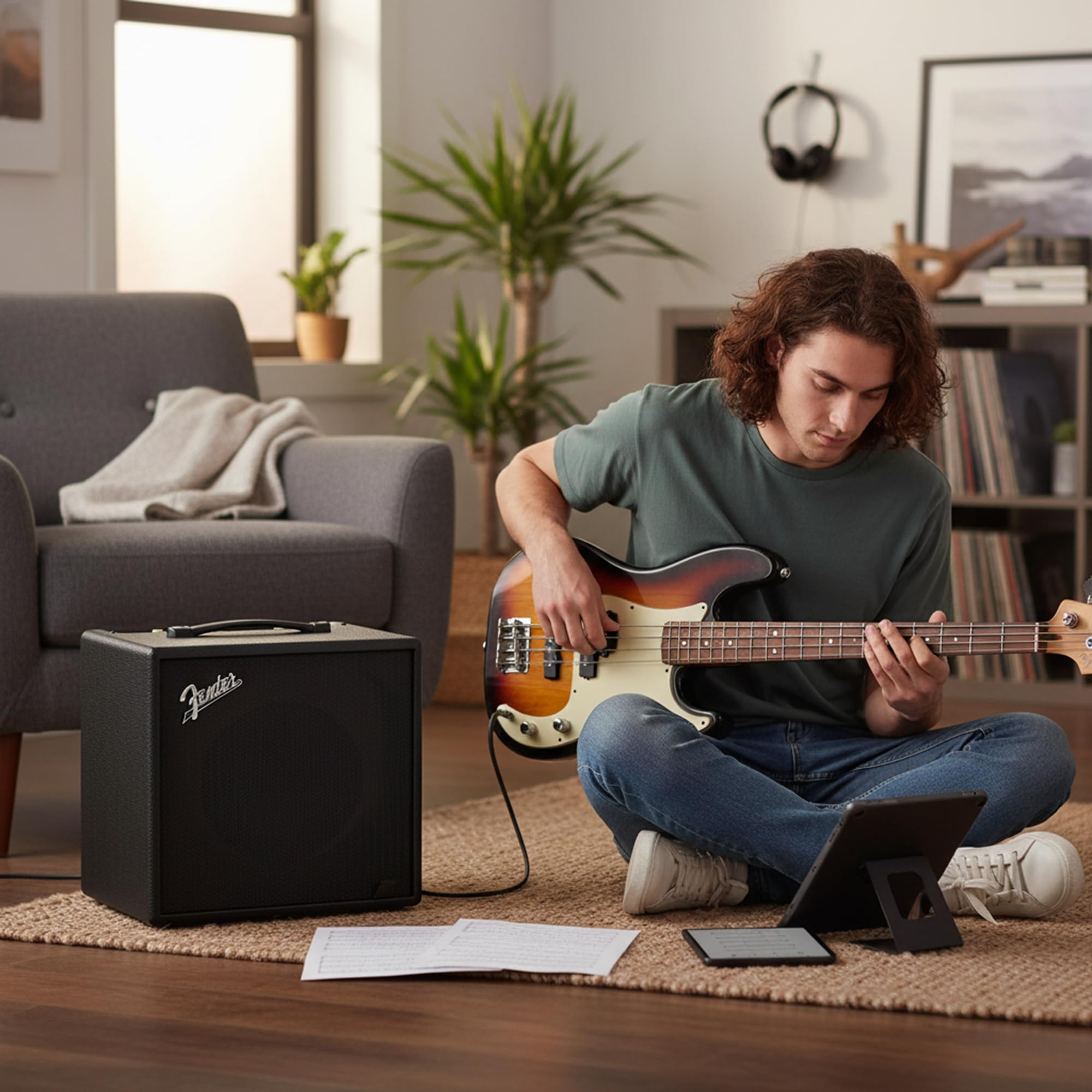 Fender Rumble 15 Bass Guitar Combo Amplifier Bundle with Instrument Cable and Austin Bazaar Instructional DVD