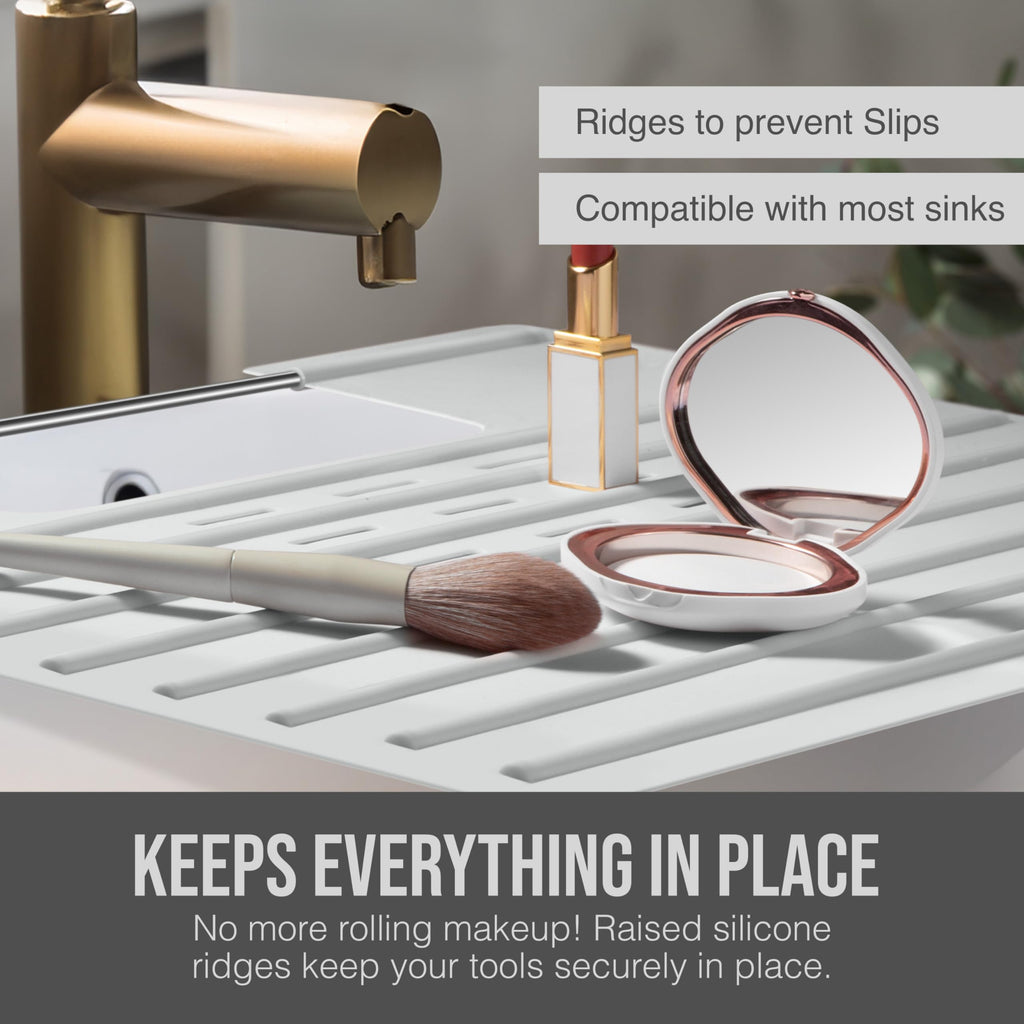 Maplefield Bathroom Sink Cover for Counter Space, Heat Resistant Silicone Sink Mat for Your Beauty Routine, Small Bathroom Space Saver Sink Cover for Makeup (Beige Large, 22" x 15" x 2" Inches)