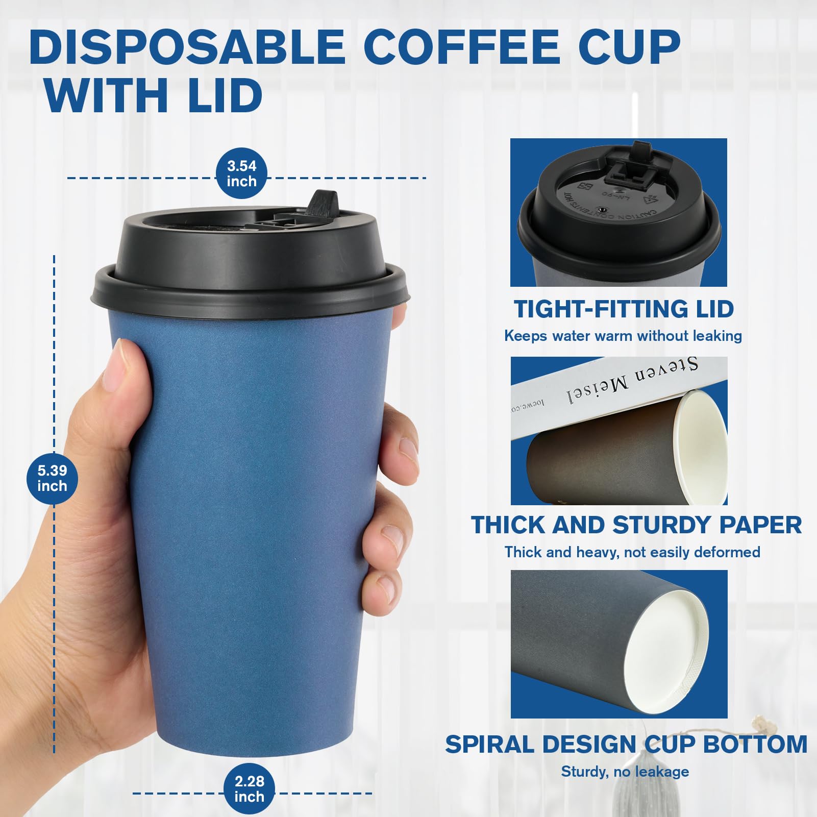 LITOPAK 100 Pack 10 oz Disposable Paper Coffee Cups with Lids for Coffee, Water, Juice, or Tea, Blue and Gray Hot Paper Cups for Home, Restaurant, Store, and Cafe
