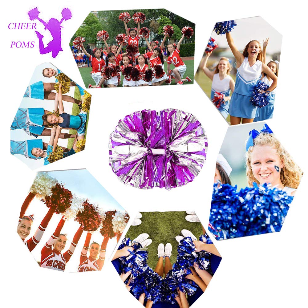 4Pcs Metallic Cheerleading Pom Poms, Creatiee 2 Pair Cheerleader Cheering Squad Pompoms for School Sports Dance Games Team Spirit Cheer