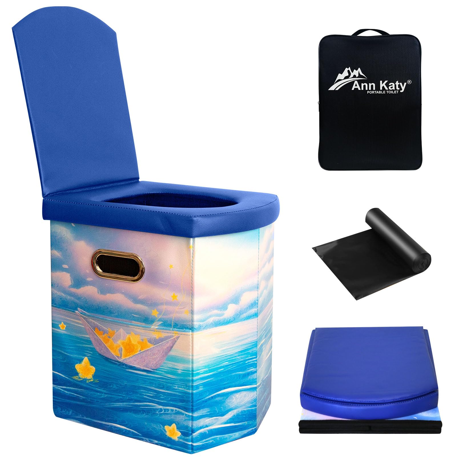 Ann Katy Upgrade XL Portable Toilet for Adults, Extra Large Portable Travel Floding Toilet, Camping Tall Toilets with Lid for Adults and Kids Compact Potty for Car,Hiking,Beach and Camping