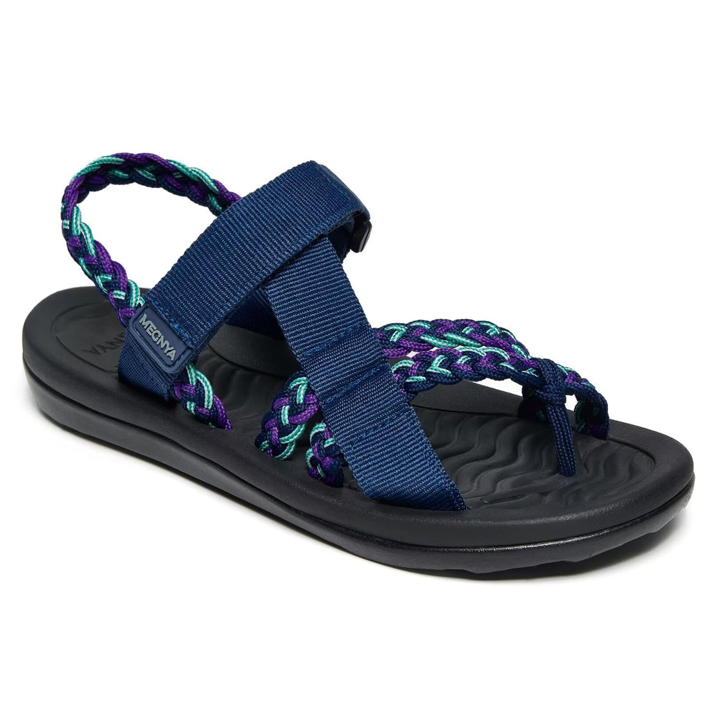 MEGNYA Hiking Sandals for Womens, Comfortable Walking Flip Flop Sandals with Arch Support, Athletic Sandals with Hook and Loop Straps for Beach Vacation Adventure