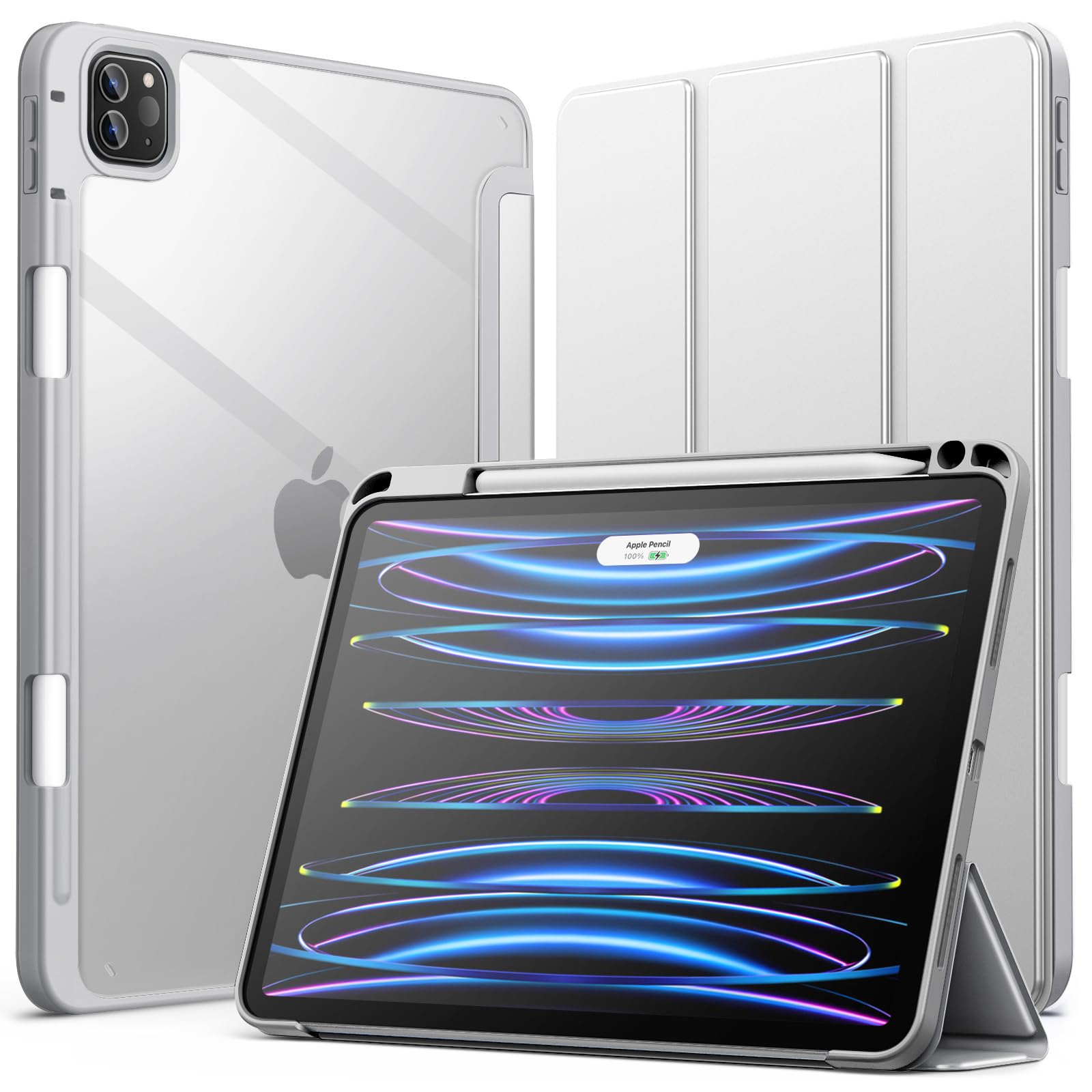 JETech Case ONLY for iPad Pro 11 Inch (2022/2021/2020/2018) with Pencil Holder, Clear Transparent Back Shell Slim Stand Shockproof Tablet Cover, Auto Wake/Sleep (Black)
