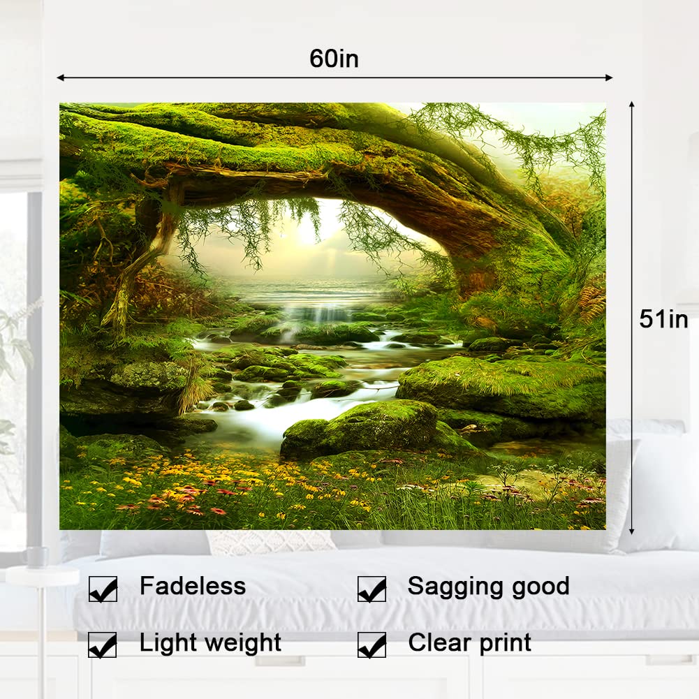 Llamazing Forest Landscape Home Decor - Living Room & Bedroom Magic Tapestry (Sunlight&Creek, 60''L51''W)