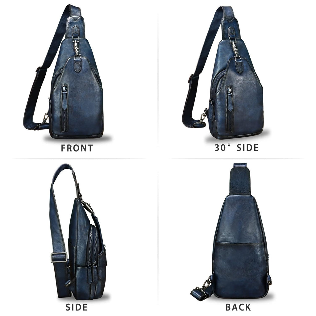 Genuine Leather Sling Bag for Men and Women Real Leather Shoulder Crossbody Bag Chest Bag Sling Backpack Purse