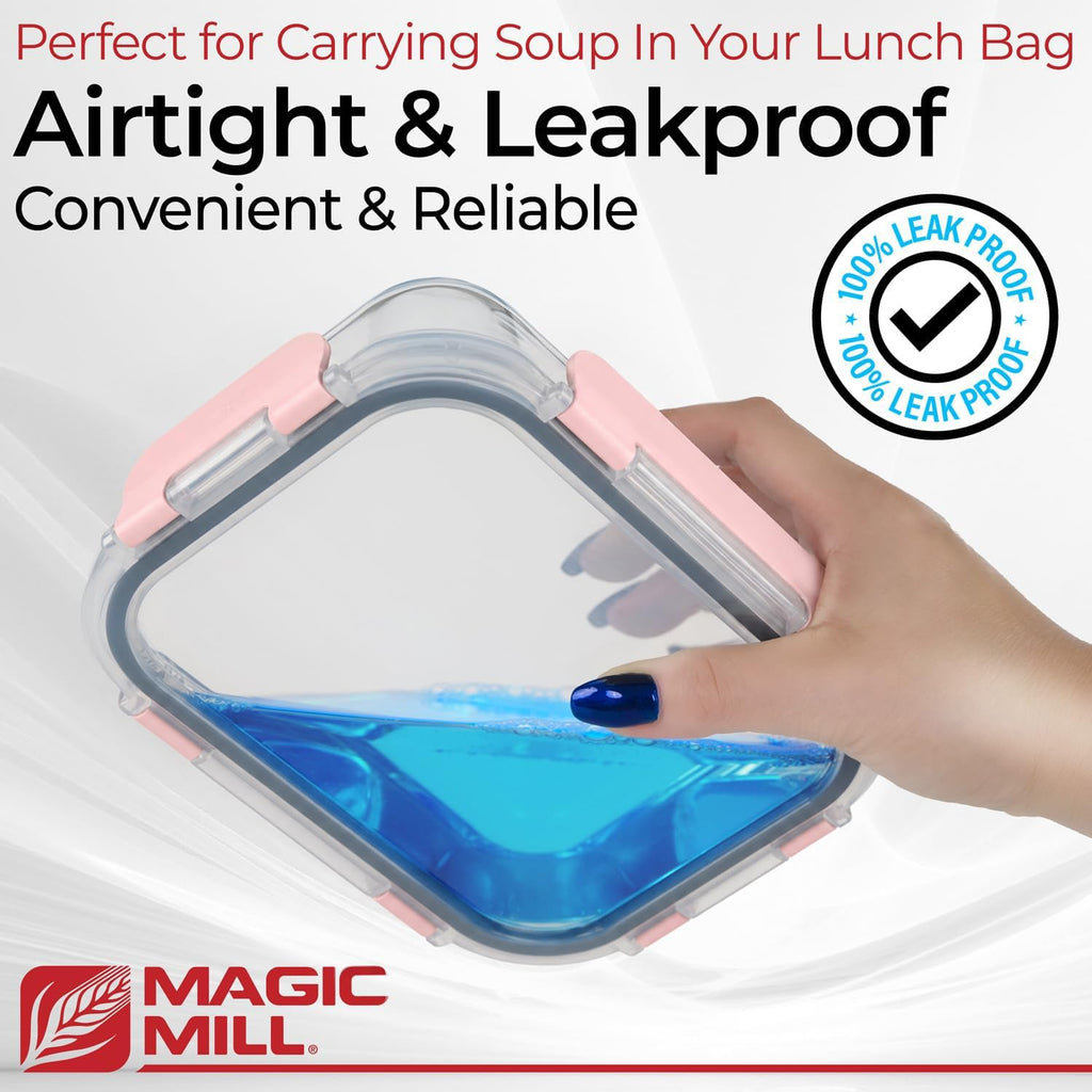 Magic Mill Premium Borosilicate Glass Food Storage Containers with lids Set | 24pc Sets with 12 Bowls & 12 Airtight Locking Lids for Lunch & Meal Prep, Safe for Oven, Freezer, Dishwasher, BPA-Free