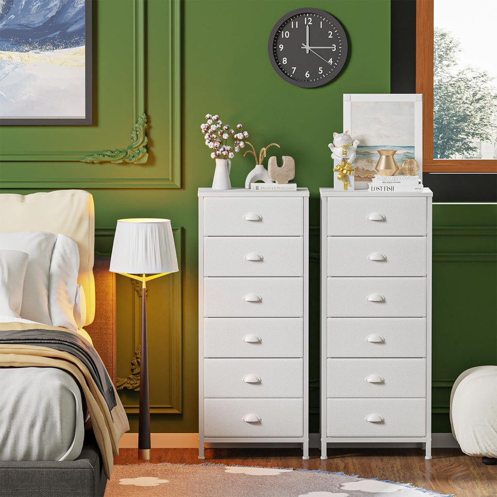Furnulem Tall Dresser with 6 Drawers,Vertical Bedside End Table & Chest for Bedroom,Black Storage Tower Dorm Nightstand with Fabric Drawer Organizer Unit Furniture in Living Room,Closet,Hallyway