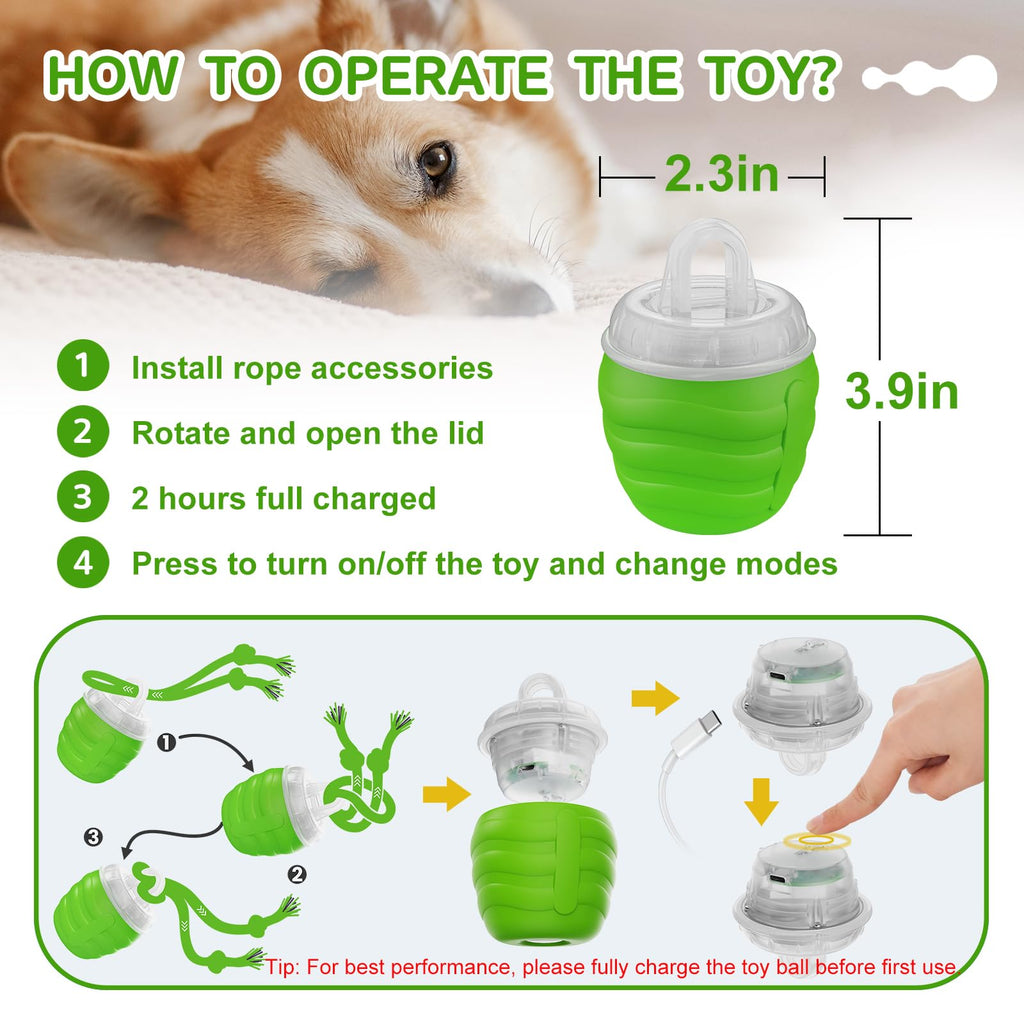 Interactive Dog Toy, [Newly Upgraded] Motion Activated Rolling Squeaky Ball for Medium/Large Dogs, Automatic Moving Dogs Ball for Boredom, USB Rechargeable(Cyan)