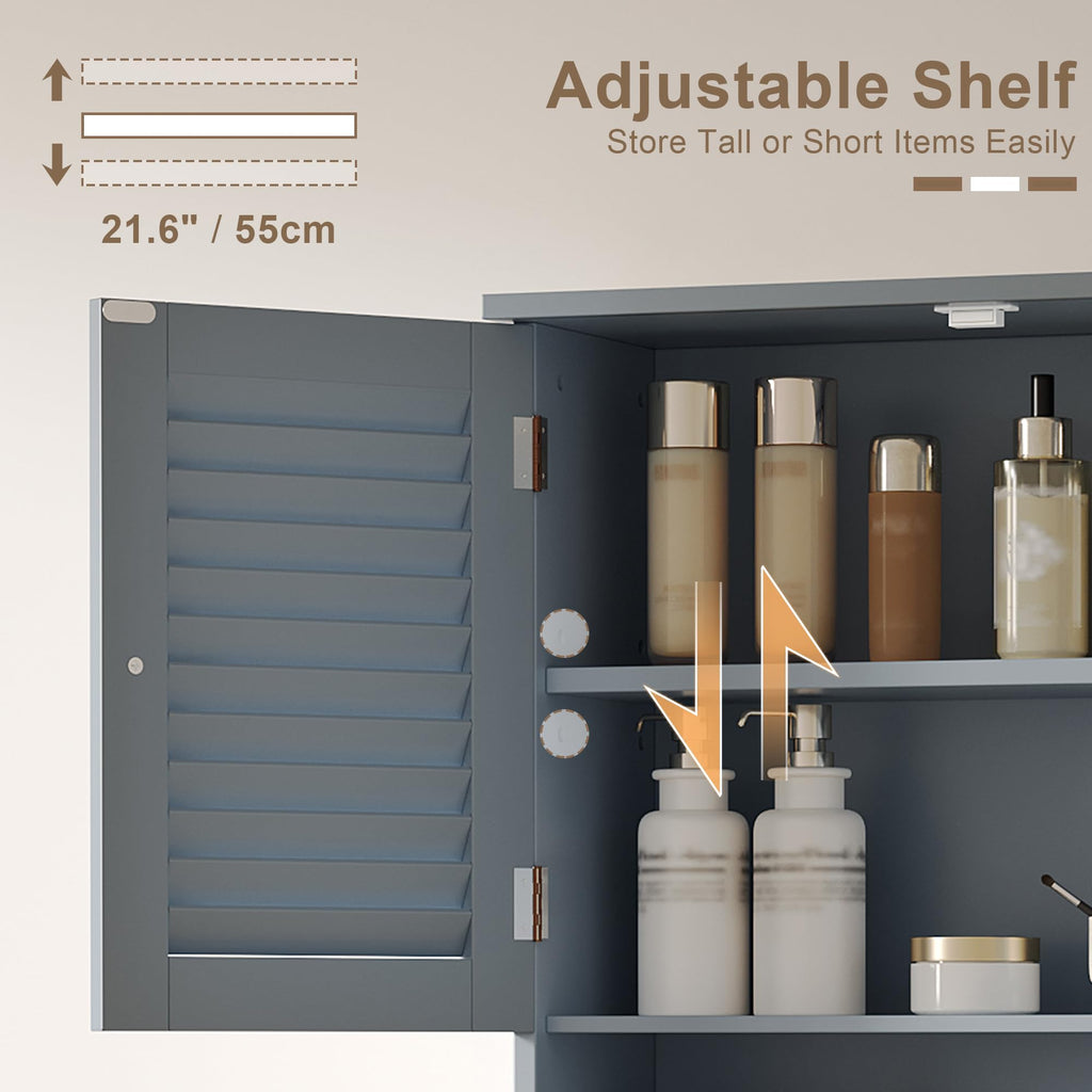 ChooChoo Bathroom Wall Cabinet, Medicine Cabinet, 2 Doors Over The Toilet Space Saver Storage Cabinet with Large Space, Black