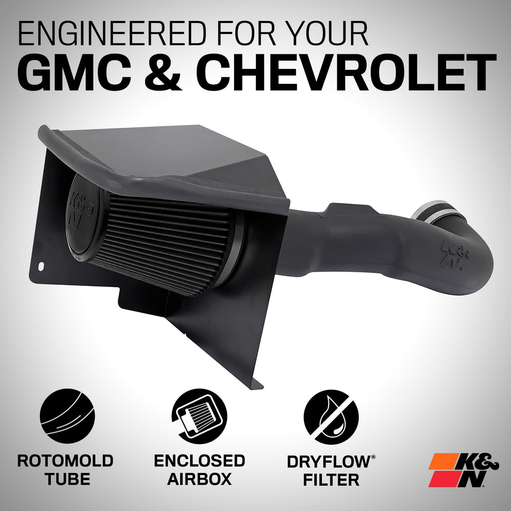 K&N Cold Air Intake System: High-Flow Air Filter, Increase Performance & Towing: Compatible with 2009-2014 Chevy/GMC/Cadillac Silverado, Suburban, Tahoe, Sierra, Yukon, Escalade, Avalanche, 57-3070