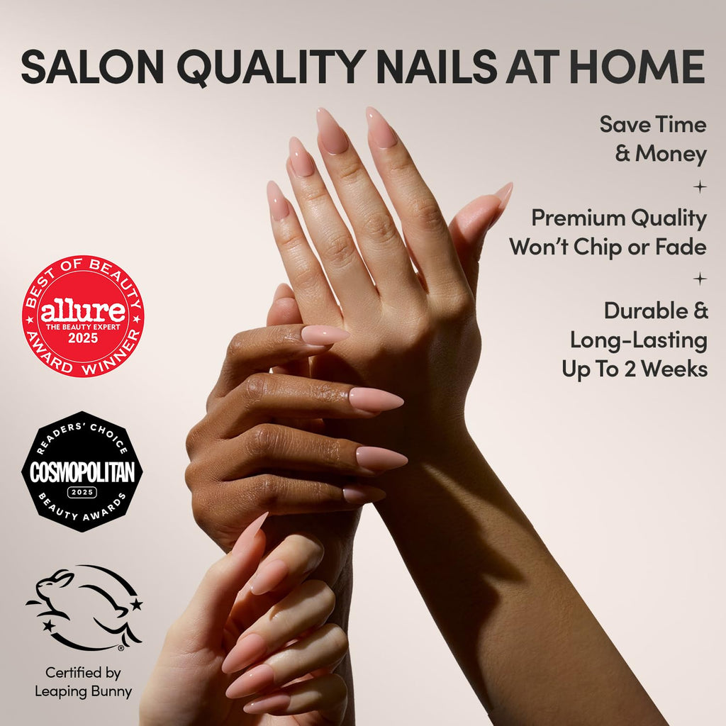 Glamnetic Press On Nails - Cashmere Blue | Opaque Soft Pale Sky Blue Short Squoval Fake Nails, Salon Quality | 15 Sizes - 30 Nail Kit