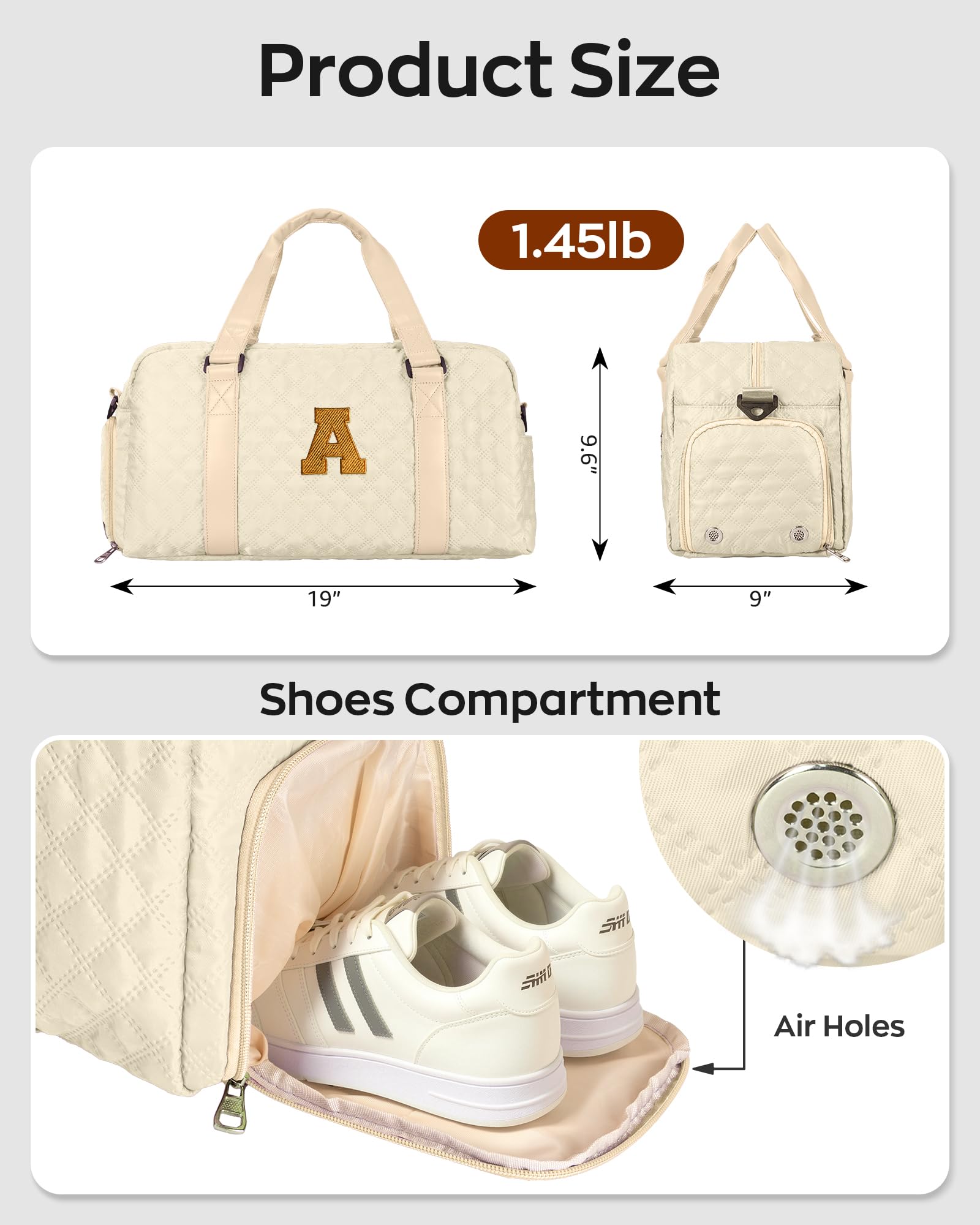 Elilier Initial Travel Duffle Bag Women Girls Gift: Personalized Weekender bags, Dance Cheer bag Sports for Girl, Kid Gymnastics Bags, Birthday Gifts for Women Girls Kids Teens Mom Teacher