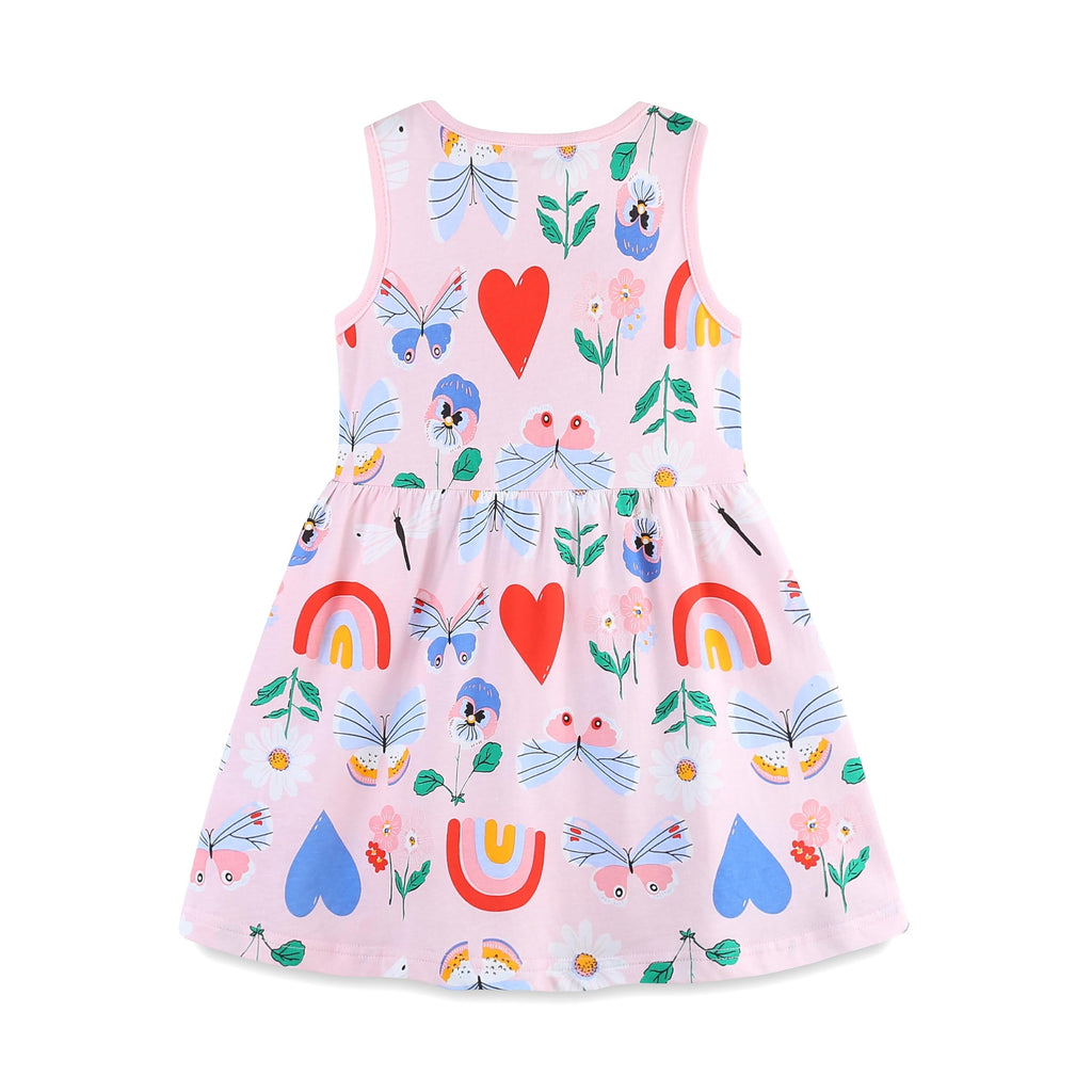 HILEELANG Little Girls Cotton Dress Sleeveless Casual Summer Sundress Flower Printed Jumper Skirt