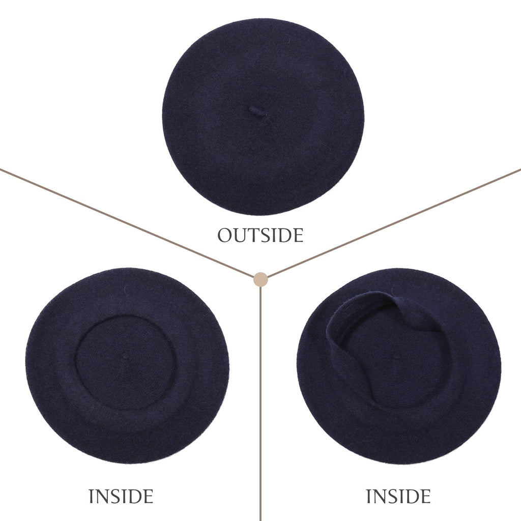 Women French Wool Beret Hats - Solid Color Classic Beanie Winter Cap