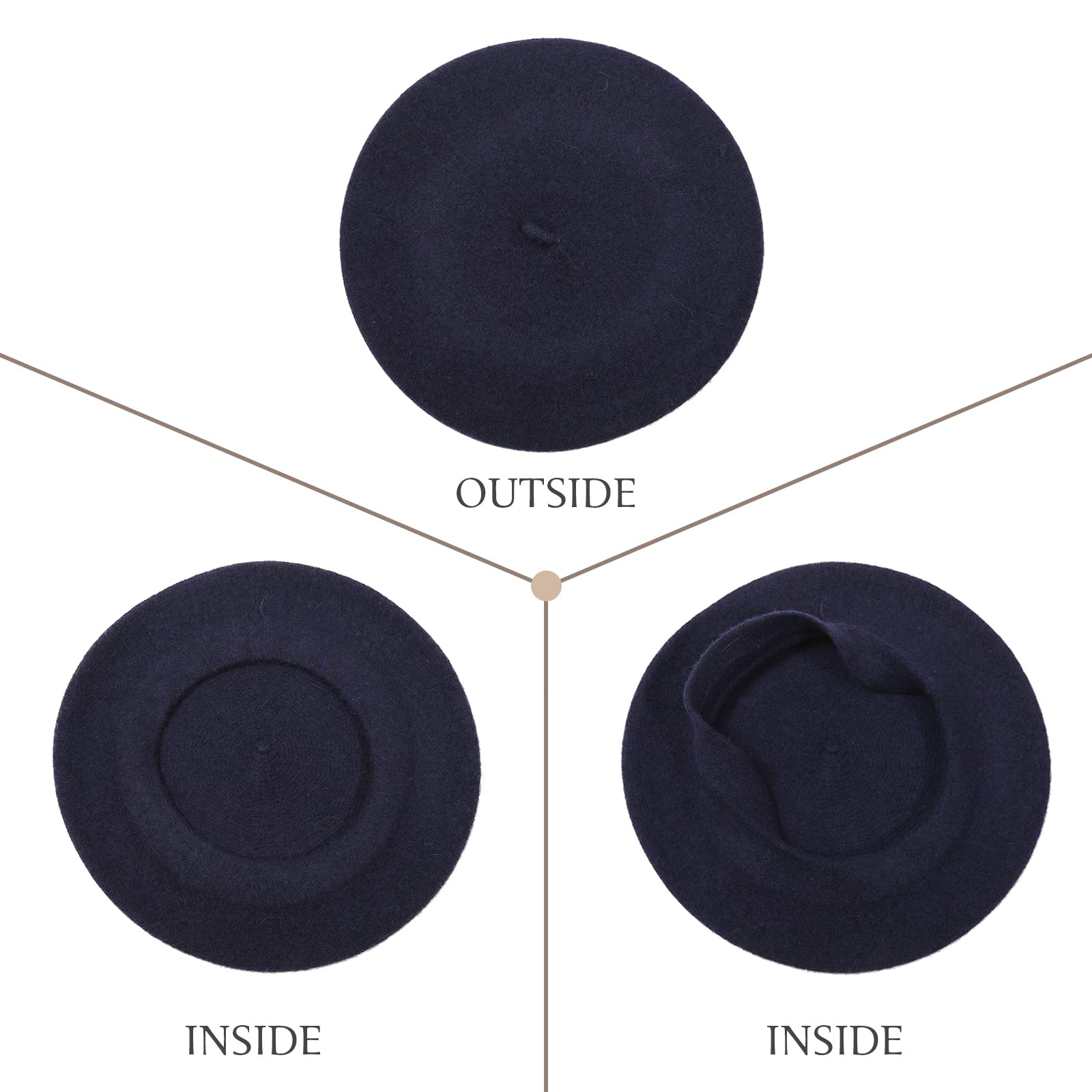 Women French Wool Beret Hats - Solid Color Classic Beanie Winter Cap