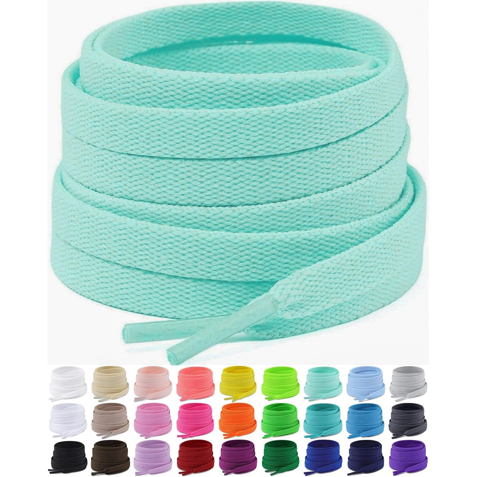 Upgrade Tight Weave Flat Shoelaces 28 Colors 5/16" Wide Shoe Laces for Sneakers - 2Pairs
