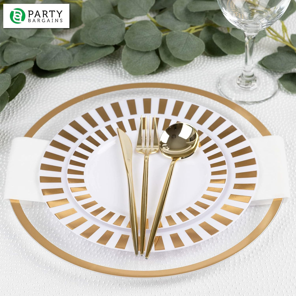 PARTY BARGAINS 13-Inch Charger Plates - 96 Pack, Clear Gold Rim, Heavy-Duty Disposable Chargers for Elegant Dining - Ideal for Weddings and Formal Events