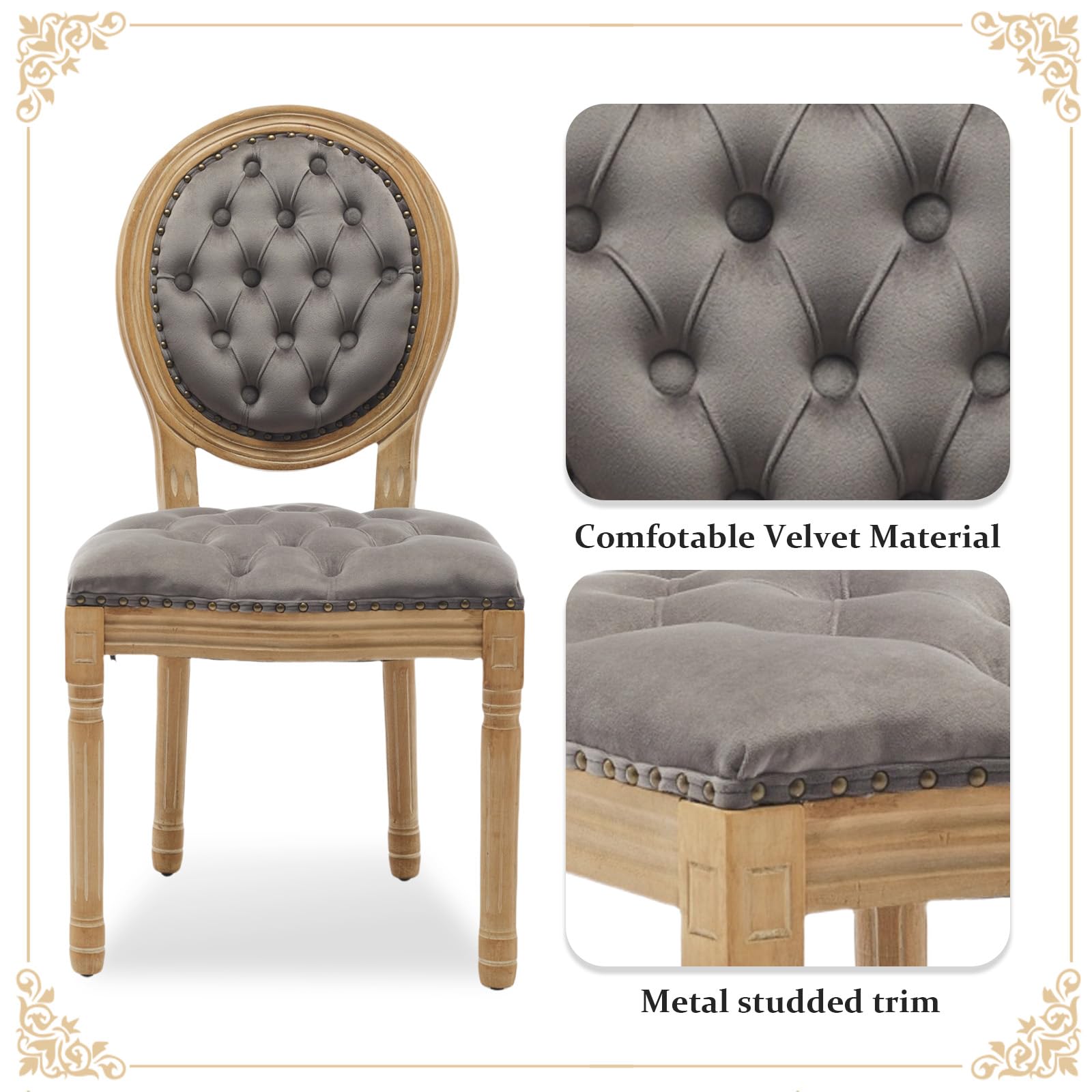 SoarFlash Linen French Dining Chairs Set of 2, Vantage Dining Chair with Round Back, Wood Leg Farmhouse Country Dining Chair for Living Room,Kitchen,Bedroom,Beige