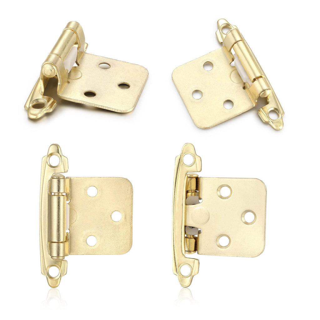 4 Pack (2 Pairs) Antique Brass Self Closing Cabinet Hinges for Kitchen Cabinet Door, 1/2" Overlay (Variable) Semi Concealed Kitchen Cabinet Hinges