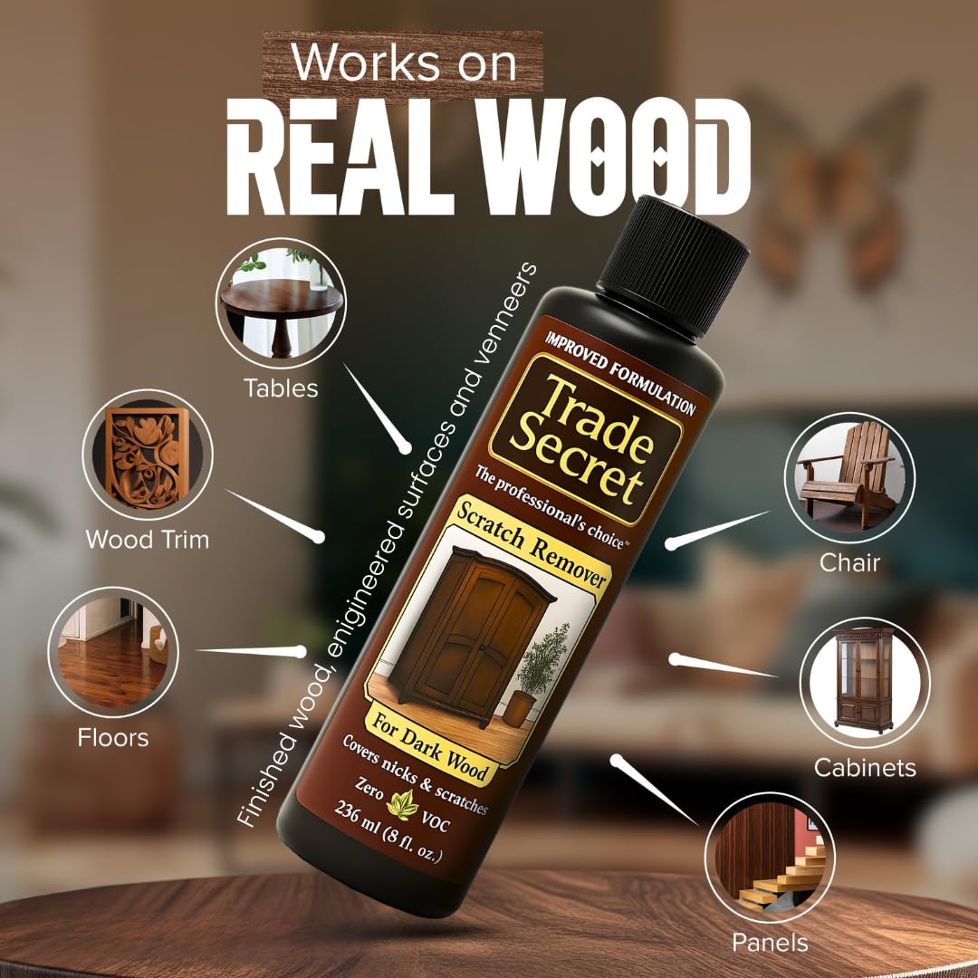 Trade Secret Scratch Concealer for Dark Wood Furniture & Floors – Dark Brown Shade Stain Covers Nicks, Scuffs, Dog & Cat Scratches, Minor Defects – Real Wood Only