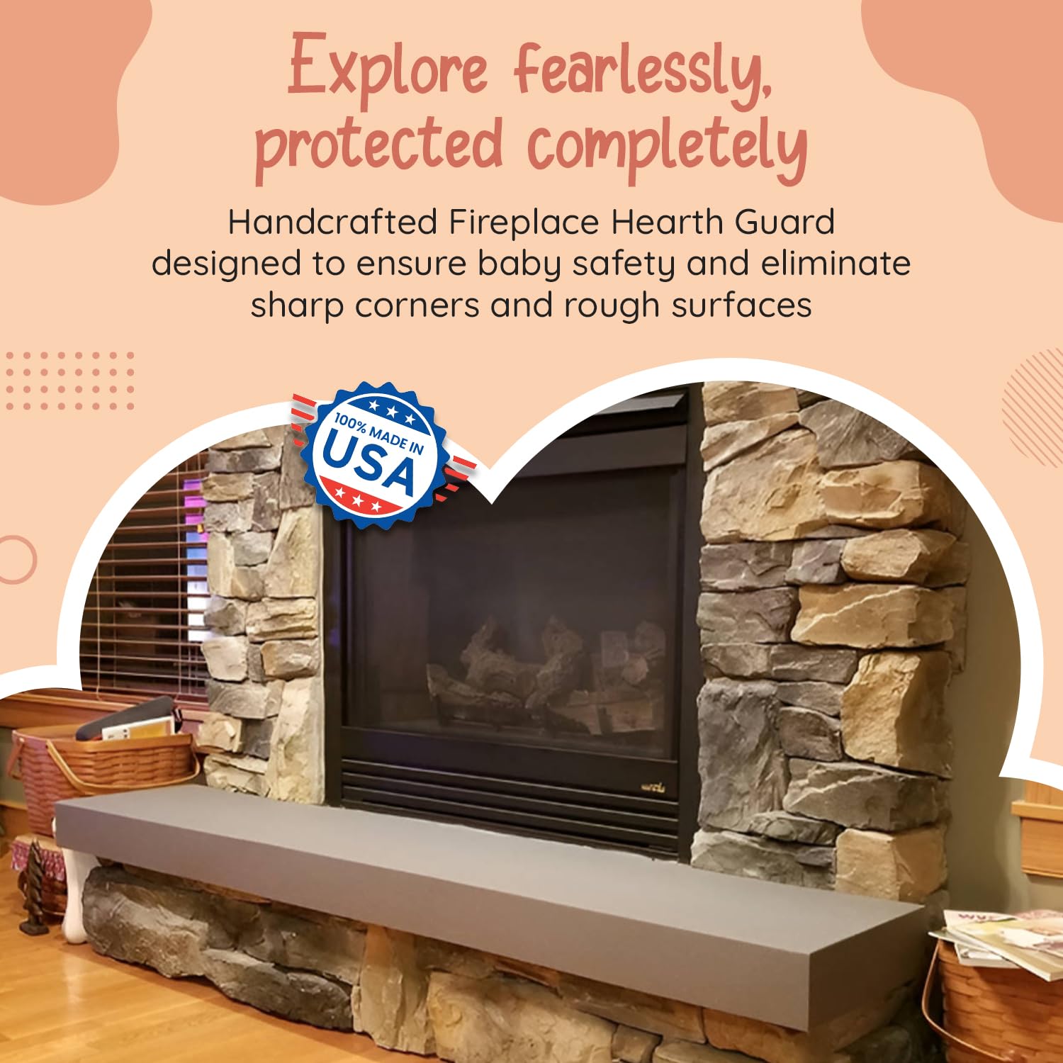 Soft Seat Edge Cushion Fireplace Hearth Guard Bumper Pad Child Proof Padding (Small, Brown-fits Width from-0"-68")