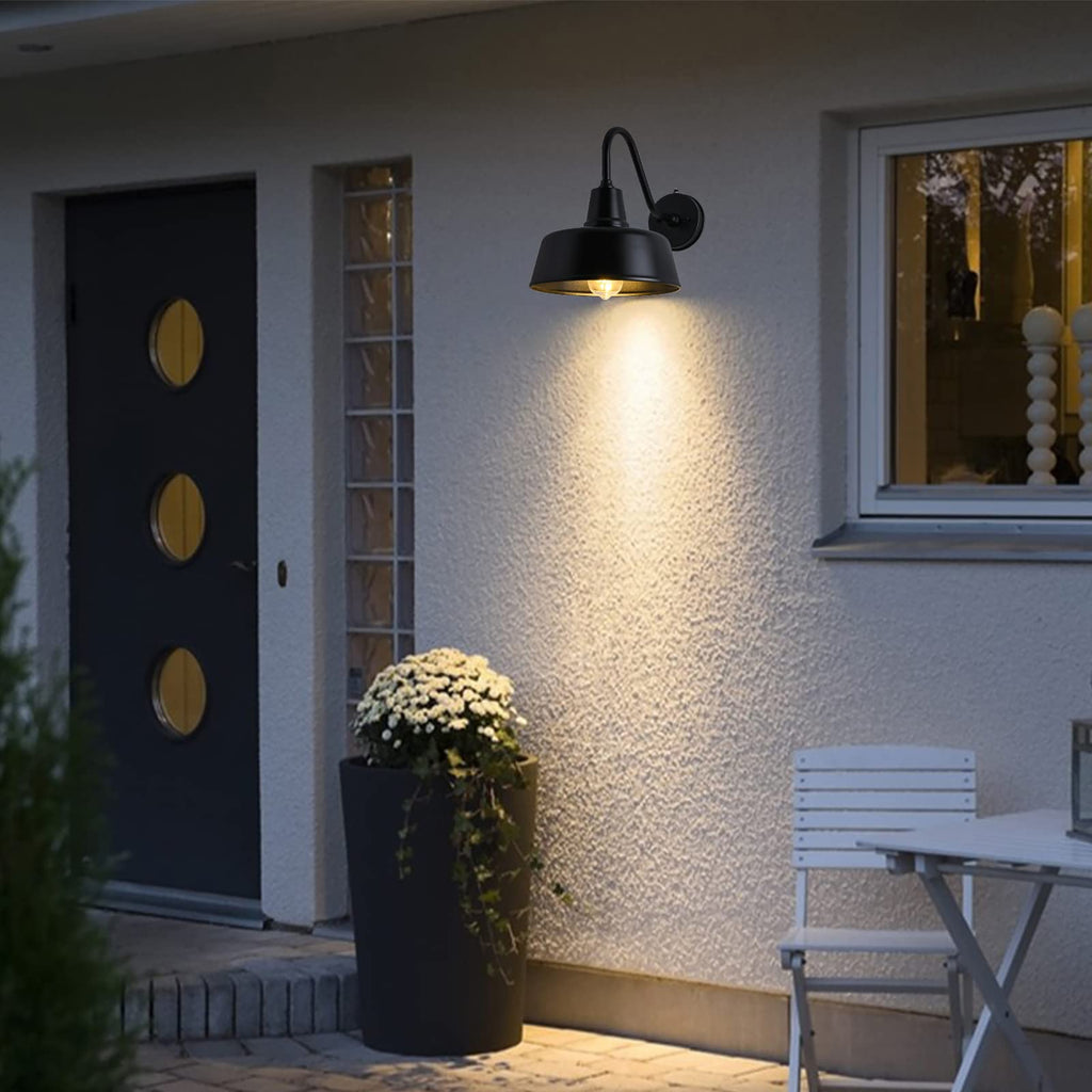 Barn Lights Outdoor Gooseneck Lighting, Dusk to Dawn Black Exterior Barn Lights for House, Farmhouse Wall Lighting Fixtures with Sensor for Porch Garage (1, 11" Diameter)