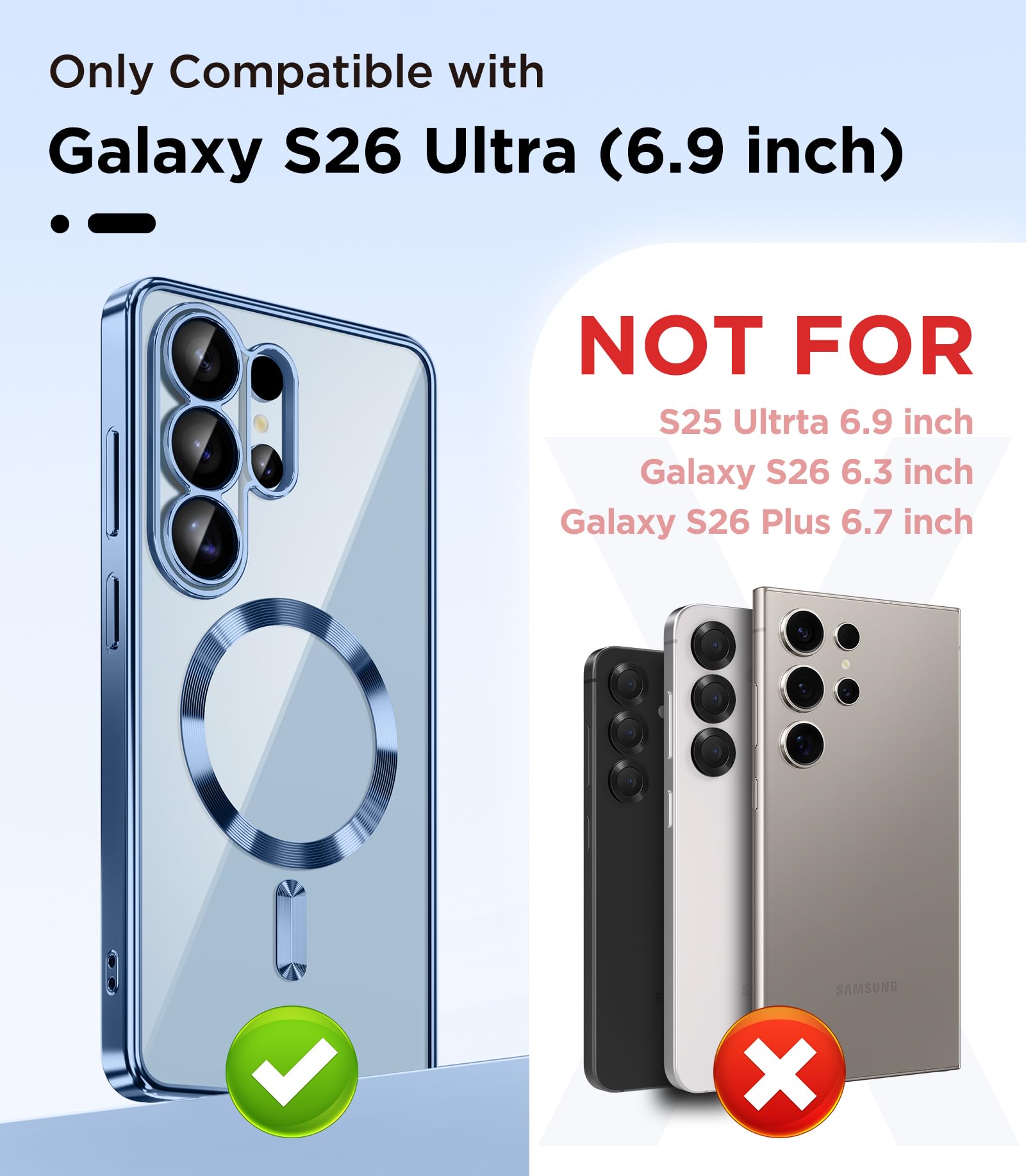 Magnetic Case Compatible with Samsung Galaxy S25 Ultra,Compatible with MagSafe,[Full Camera Protection][Screen Protector] Shockproof Plating Clear Phone Cover for Galaxy S25 Ultra(Black/Clear)