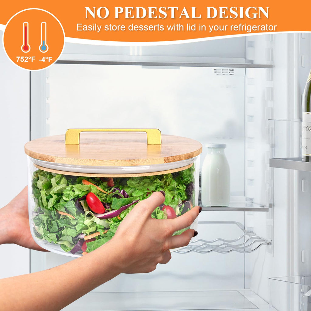 LOVYANXUE 9 inch Large Salad and Trifle Bowl Glass with Lid, 155 oz Versatile Mixing and Serving Dish for Fruit, Laying Ice Cream, Cake, Cupcake, Baking, and Dessert, Microwave Safe
