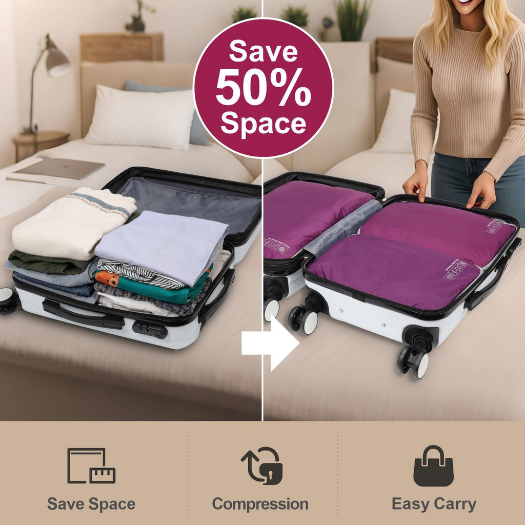 Cambond Compression Packing Cubes for Travel - Lightweight Expandable Travel Bags Luggage Organizers Travel Essentials Compression Cubes for Travel Space Saver for Carry on Suitcases Organizer