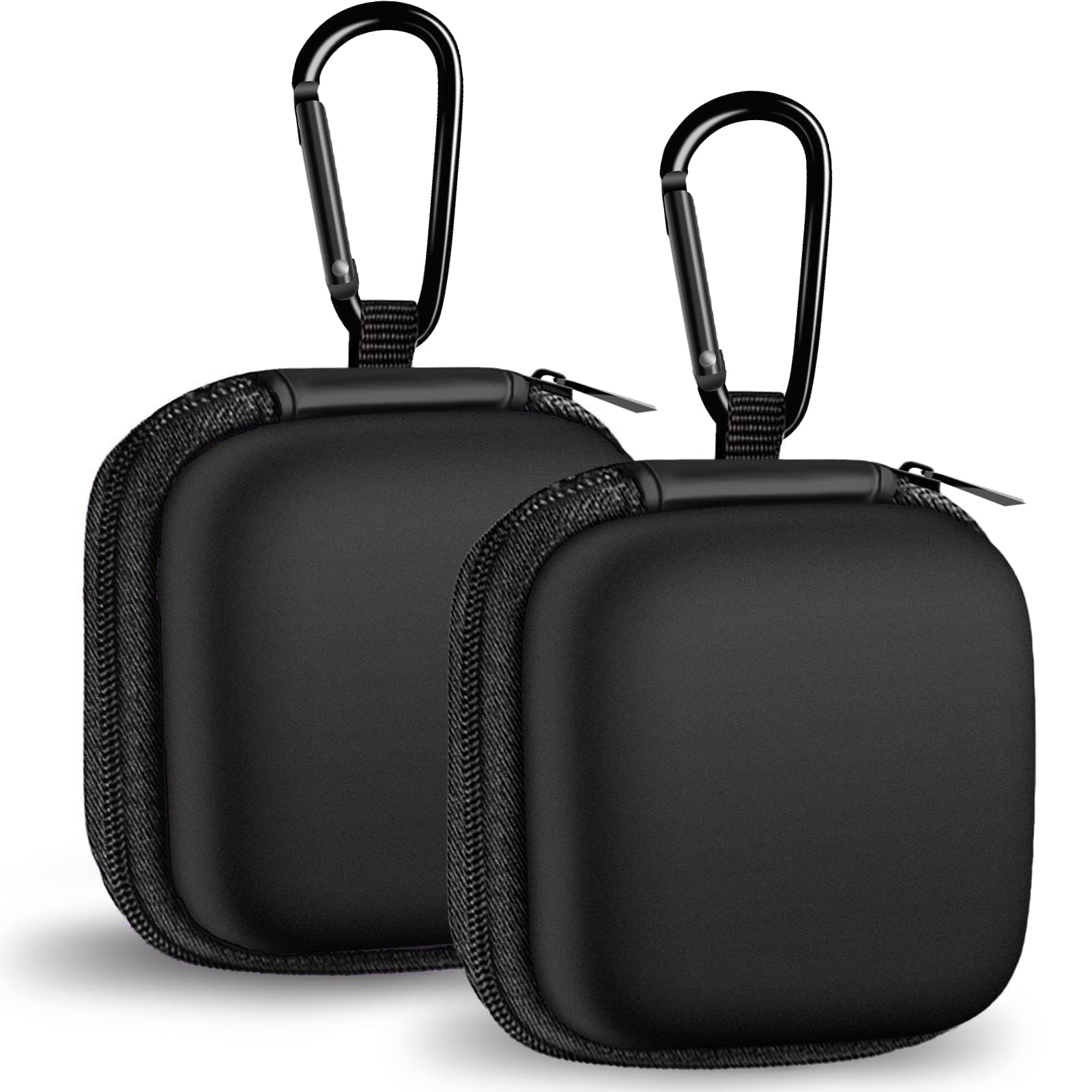 2Pack Oval Earbud Case Portable EVA Carrying Case Storage Bag Cell Phone Accessories Organizer with Carabiner for Earphone, Earbud, Earpieces, SD Memory Card, Camera Chips, Black/Purple