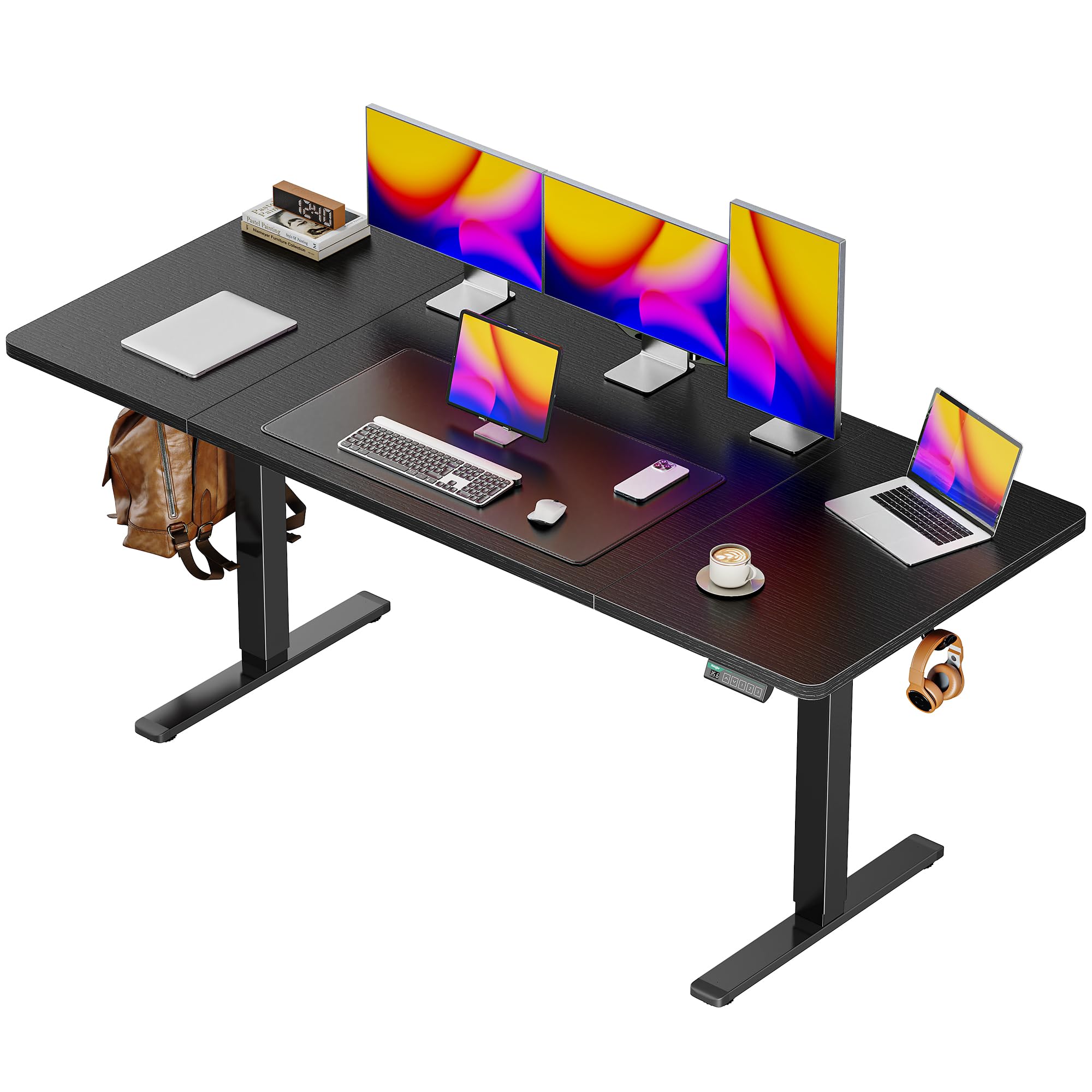 Huuger 48 x 28 Large Electric Standing Desk, Height Adjustable Desk, 27.6" Deep Desktop, Stand up Gaming, 2 Hooks, 3 Preset Heights, for Home Office, Black