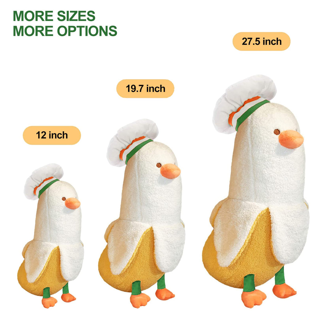 PEACH CAT Cute Banana Duck Stuffed Animal Long Banana Chef Duck Plush Pillow for Girls and Boys White 12"