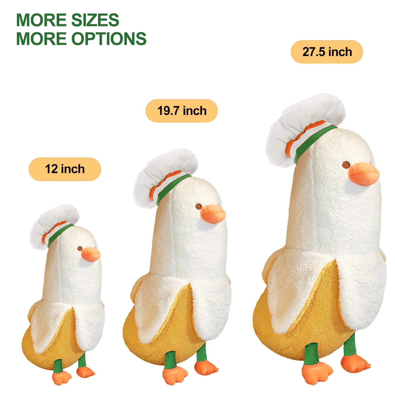 PEACH CAT Cute Banana Duck Stuffed Animal Long Banana Chef Duck Plush Pillow for Girls and Boys White 12"