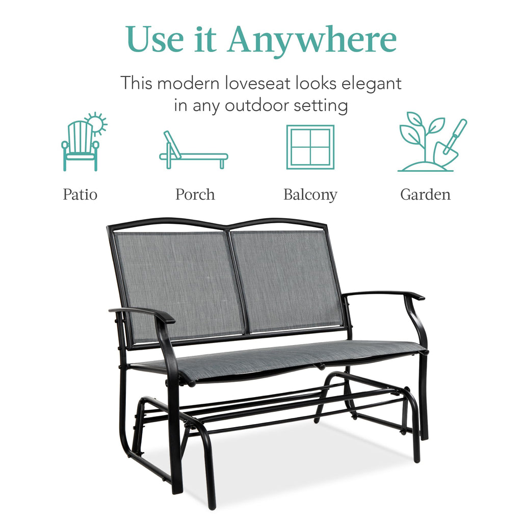 Best Choice Products 2-Person Outdoor Patio Swing Glider Steel Bench Loveseat Rocker for Deck, Porch w/Textilene Fabric, Steel Frame - Black
