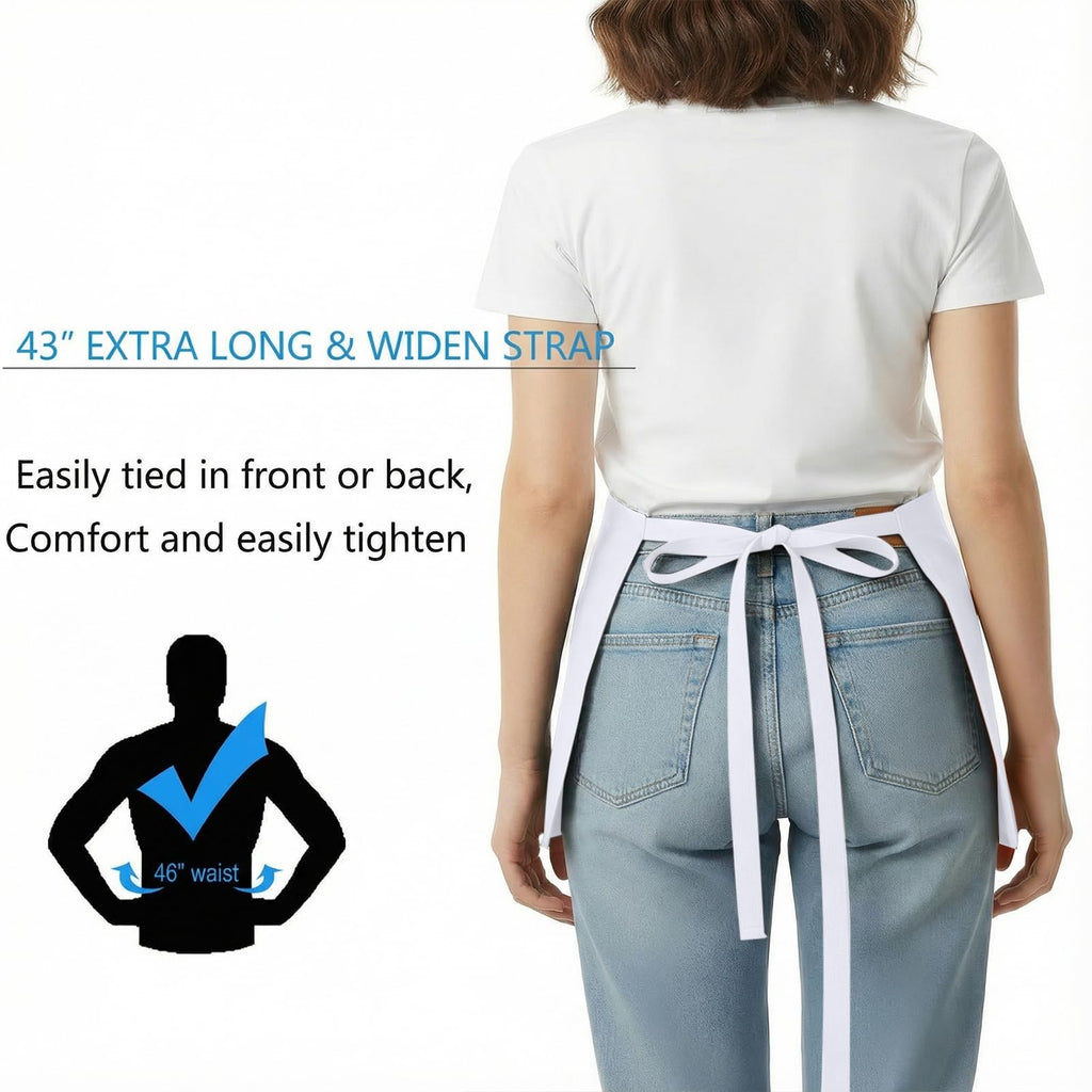 BOHARERS Waist Apron with 3 Pockets - White Waitress Waiter Server Short Apron