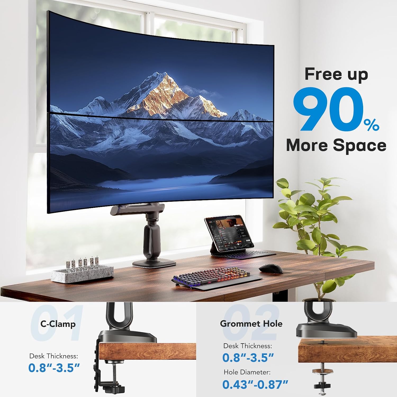 HUANUO Dual Monitor Arm for 13-49" Ultrawide Screens up to 40 lbs, Heavy Duty Aluminum Extra Tall Monitor Desk Mount, Vertical Stacked Fully Adjustable Dual Monitor Mount, Max VESA 100x100