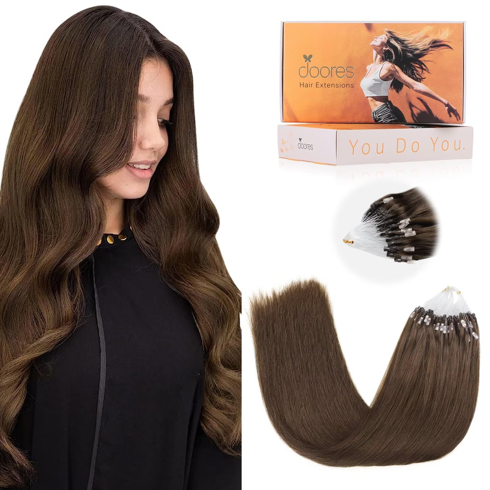 DOORES Blue Hair Extensions, 14 Inch 25g/25s Invisible Soft Micro Link Hair Extensions Silky Virgin