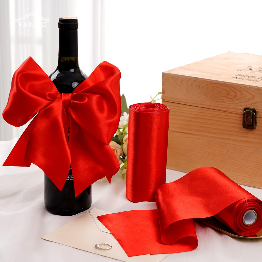 FAKILO Black Satin Ribbon 4 Inch x 22 yd Wide for Grand Opening Business Cuttings Ceremony Bow Christmas Festival Decor