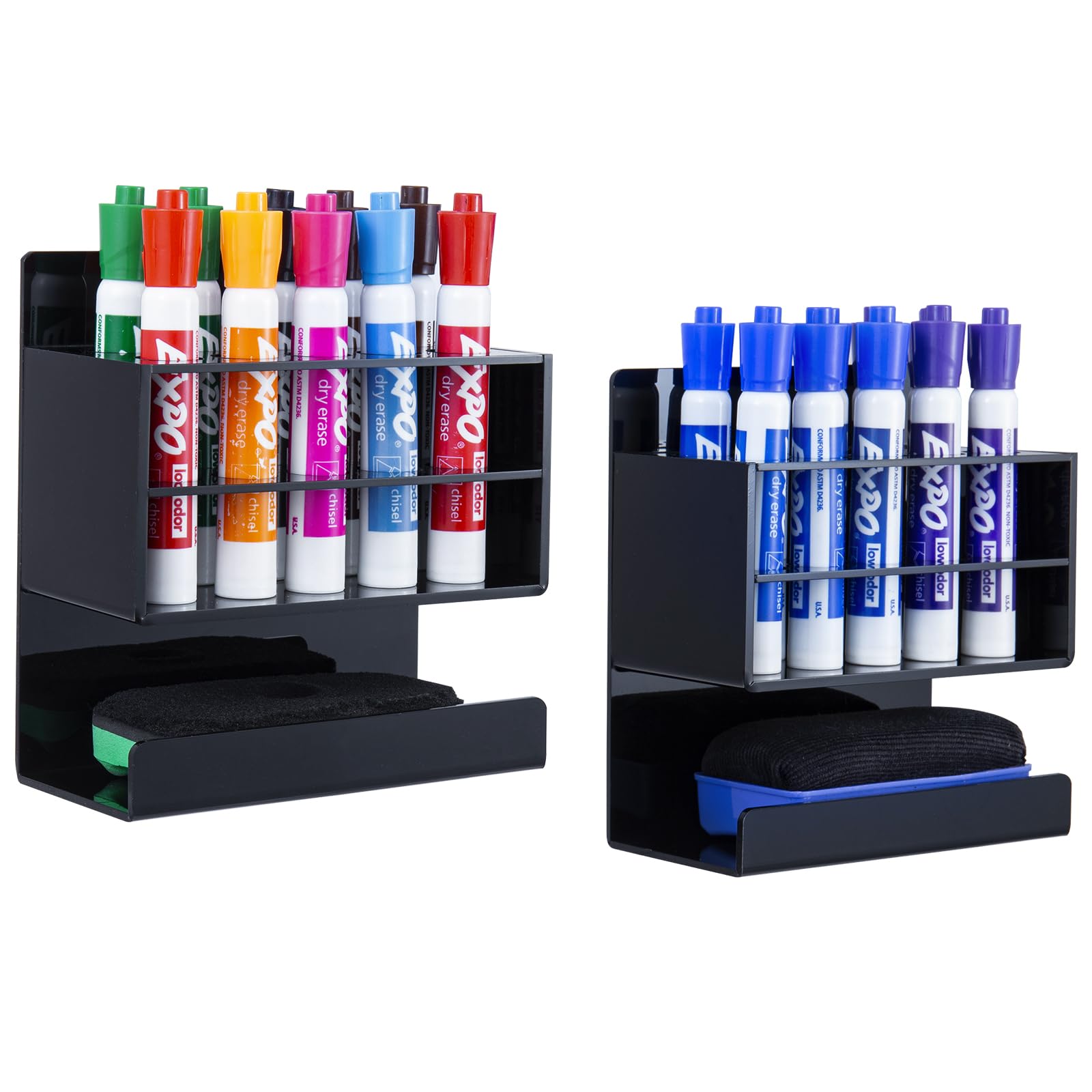 MyGift Dry Erase Marker Holder 10 Slots Whiteboard Marker Holder for Wall Dry Erase Eraser Holder Wall Mount Black