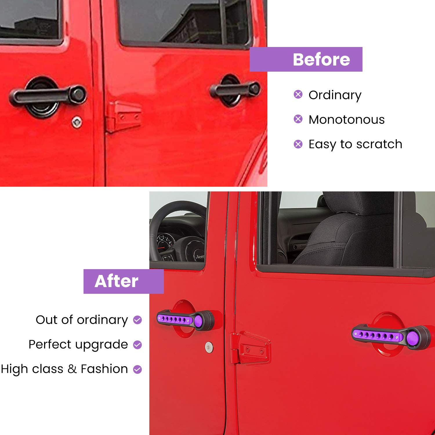 E-cowlboy Grab Handle Inserts Cover+Push Button Knobs Cover Trim for Jeep Wrangler JK JKU Sahara Rubicon Unlimited 2007-2018 Exterior Door Handle Decoration Accessories Aluminum (Black)